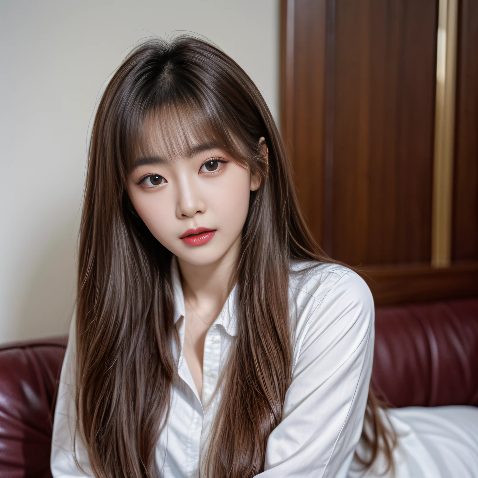 Alafed asian woman with long brown hair and white shirt, Portrait of female Korean idol, Larisa Manobal, Beautiful young Korean woman, Young adorable Korean face, Gorgeous young Korean woman, beautiful Korean women, Shot with Canon EOA 6 D Mark II, taken with canon eos 5 d mark iv, taken with canon 5d mk4, Cute Korean Actress