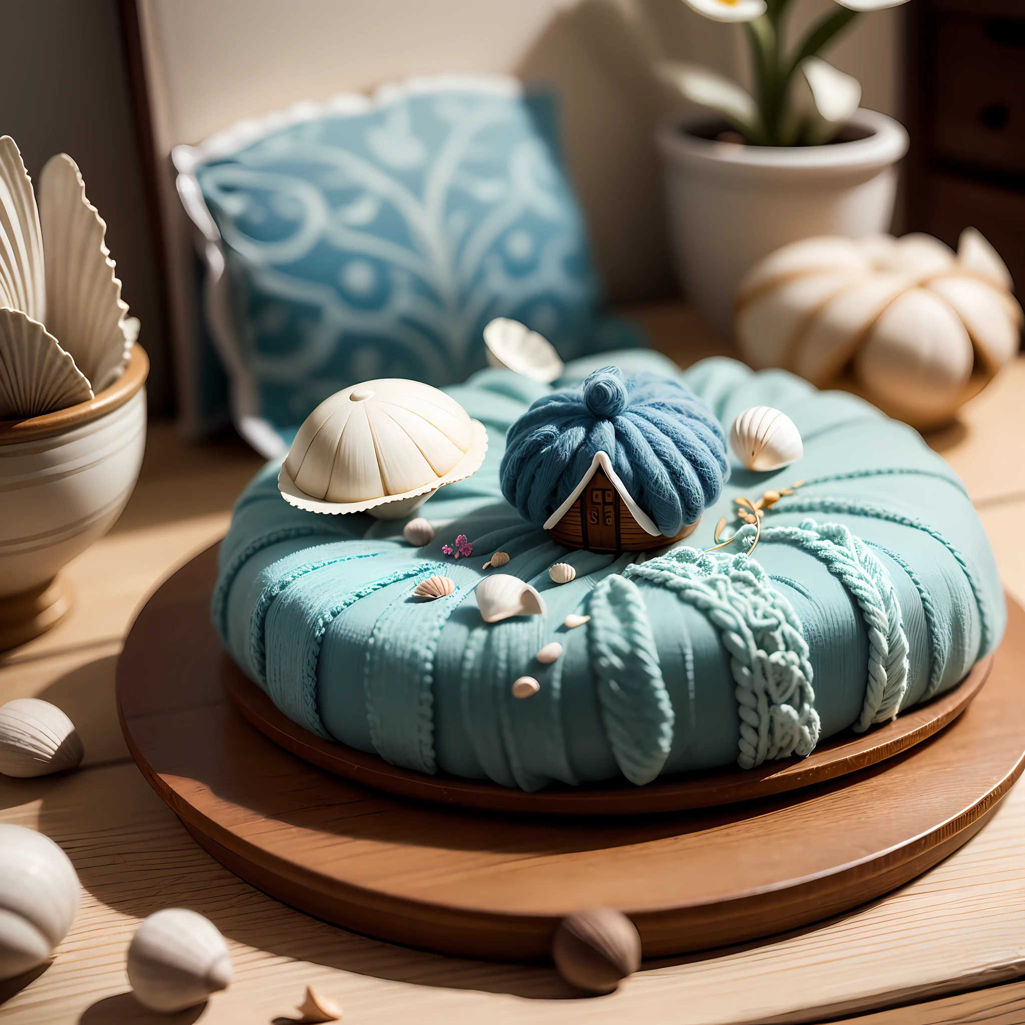 Beautiful and gentle mini wool style with sea theme（（miniture））（（Bedroom）、Full of flowers and shells、miniture、productphoto、Perfect litthing、（diorama）） --auto