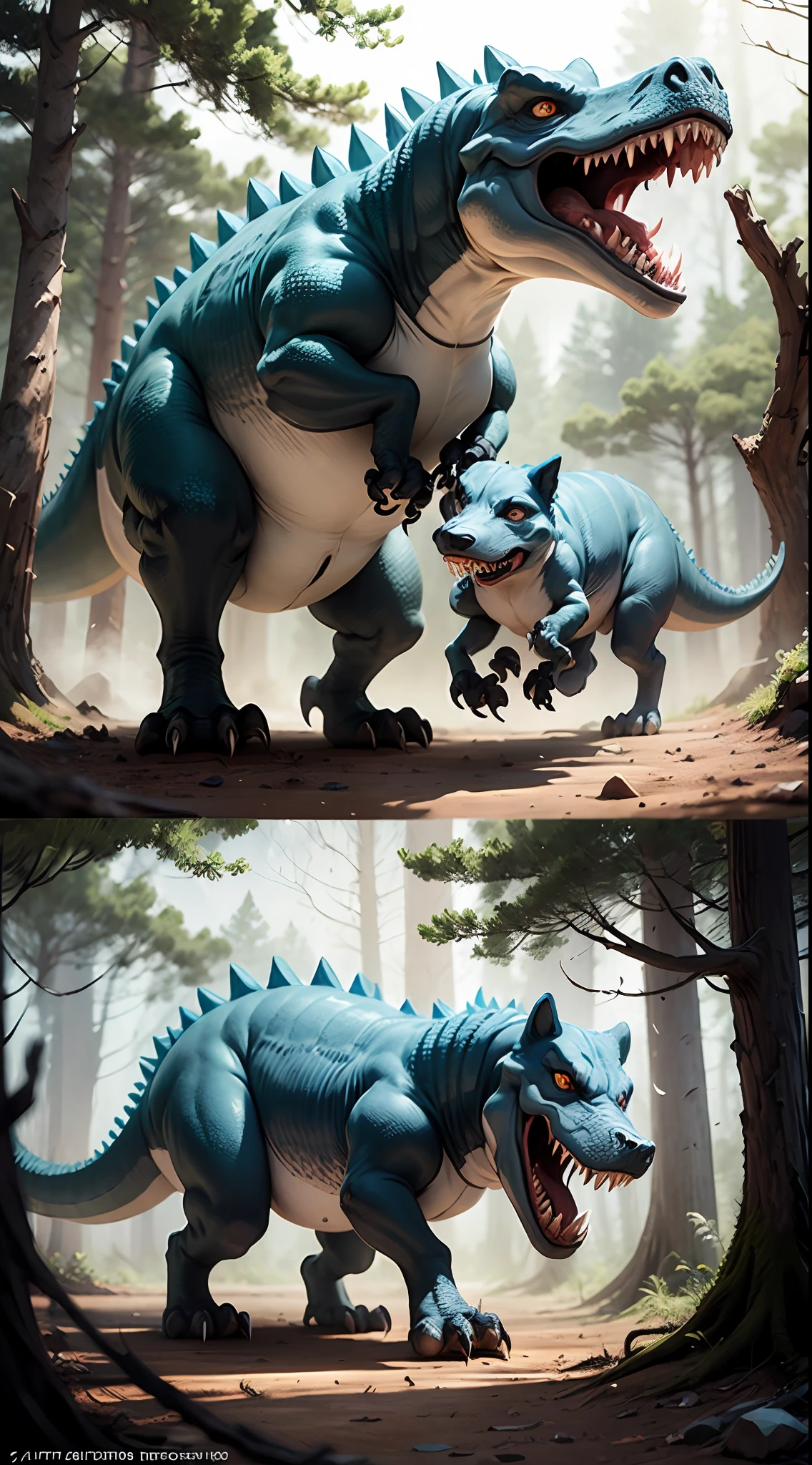 Dinosaurs fight wolves --auto