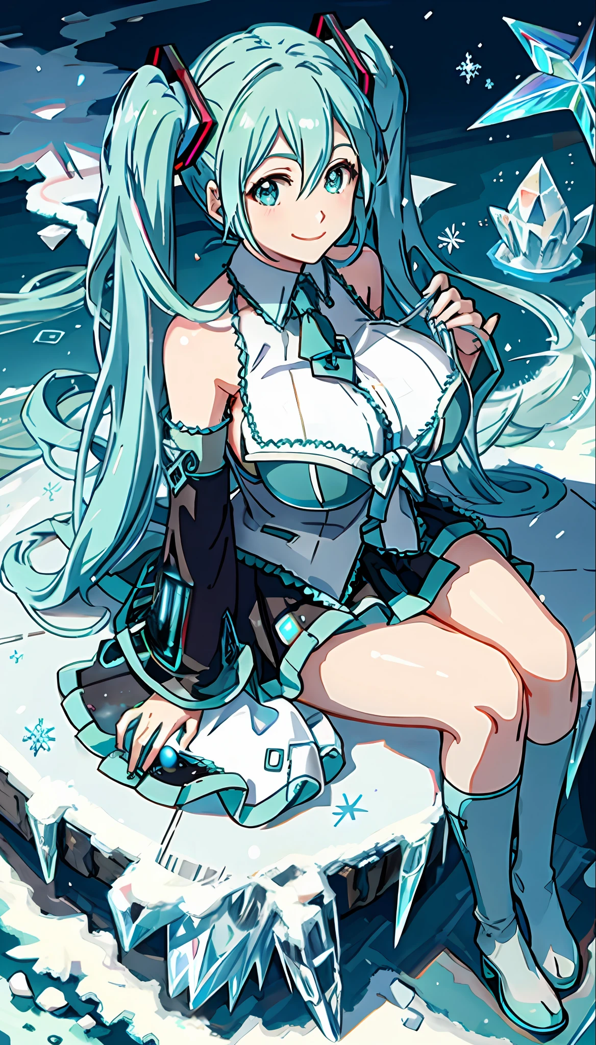 Hatsune Miku, a large breast、A slight smile、IceMagicAI