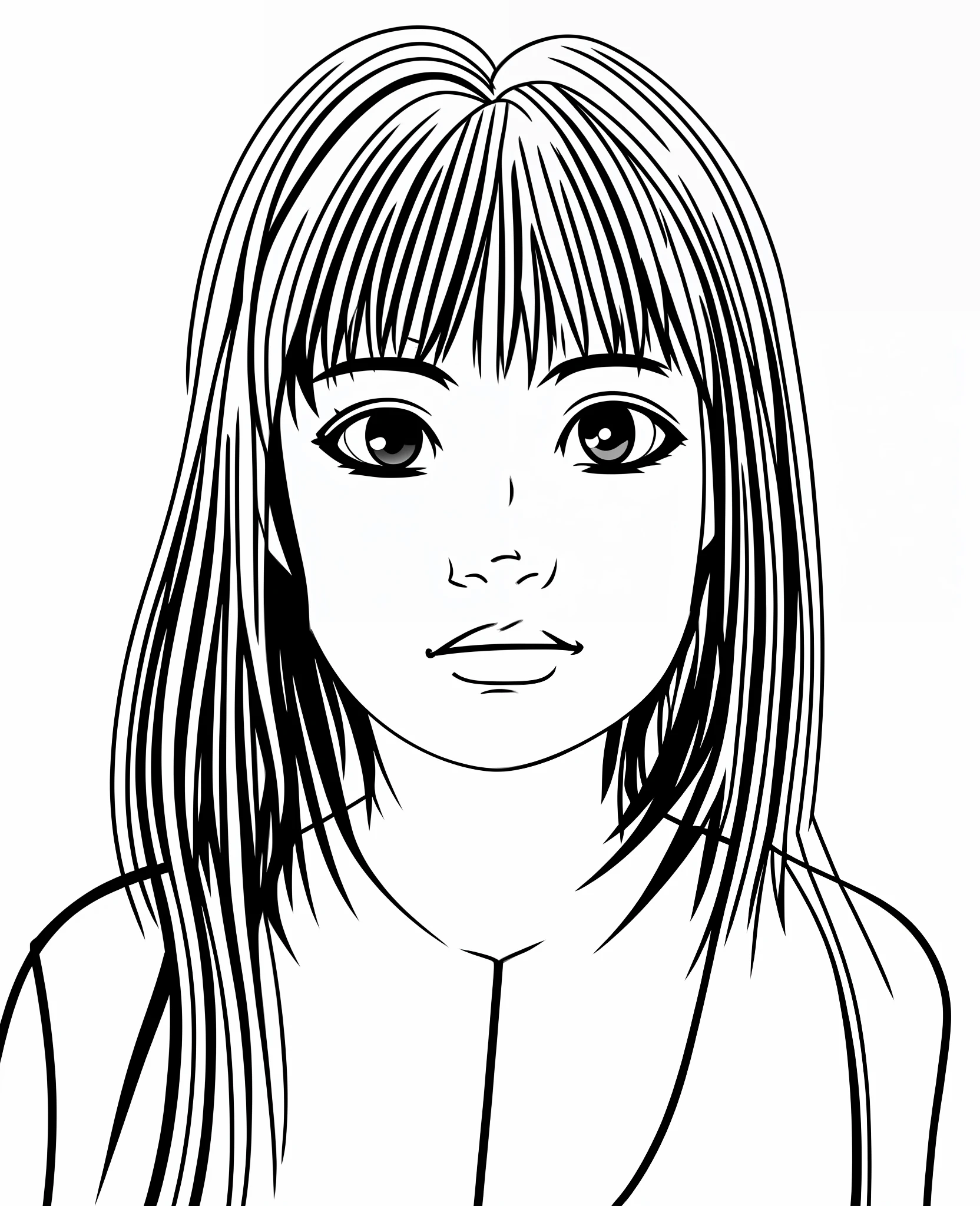 linear art, monochrome, Black and white, Anime girl, Minimalism, Flat illustration, Soft edges, Anime lines, ssmile, Bob cut, Cute girl,anime big breast,Stroke the,Anime style,Japanese,japanese manga,largeeyes --auto