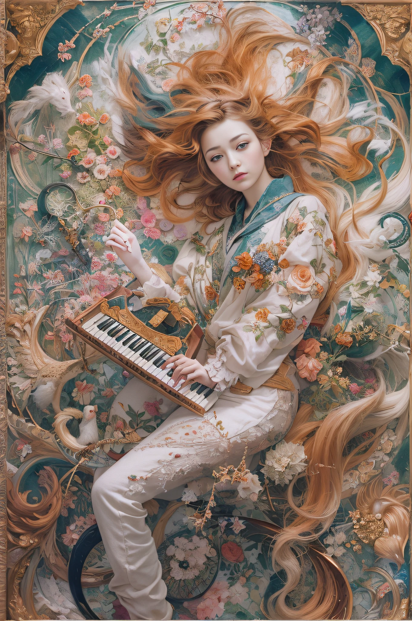offcial art,Unified 8K wallpapers,ultra - detailed,Beauty and aesthetics,tmasterpiece,best qualtiy,(zentangle,datura,Tangles,entangled),(s fractal art:1.3),1girll,The is very detailed,dynamic angle,cow boy shot,The most beautiful form of chaos,elegant,Fauvist design,vivd colour,romanticism lain,James Jean,Robbie Devi Antono,ross tran,Francis Bacon,Michal Mraz,adrian ghenie,petra cortright,Gerhard Richter,Takato Yamamoto,Ashley Wood,Atmospheric,A note of ecstasy,streaming musical notes visible,no clothes are worn,Bouguereau,John William Goldward