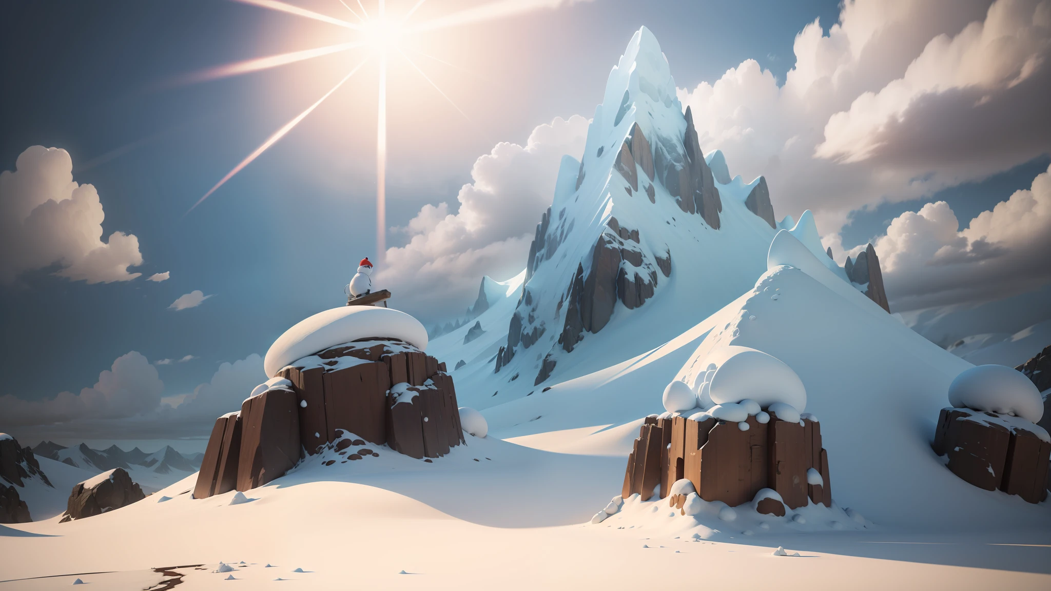 Make a snow mountain in cartoon realistic