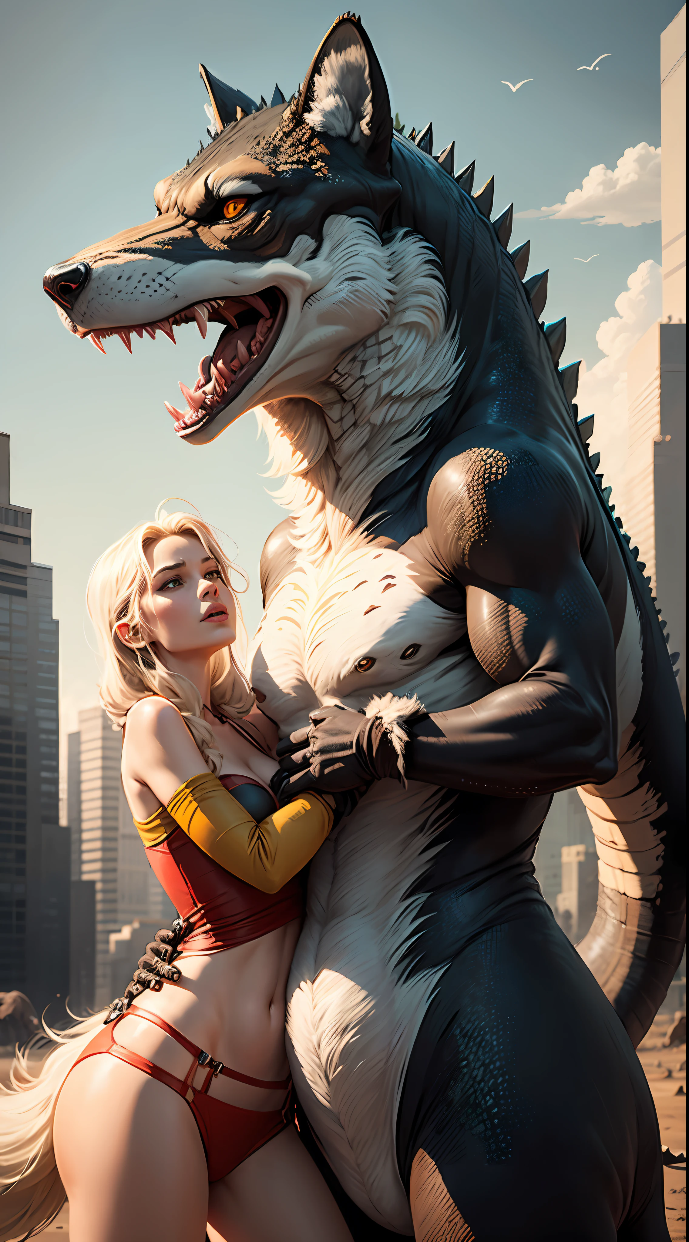 Dinosaurs fight wolves --auto