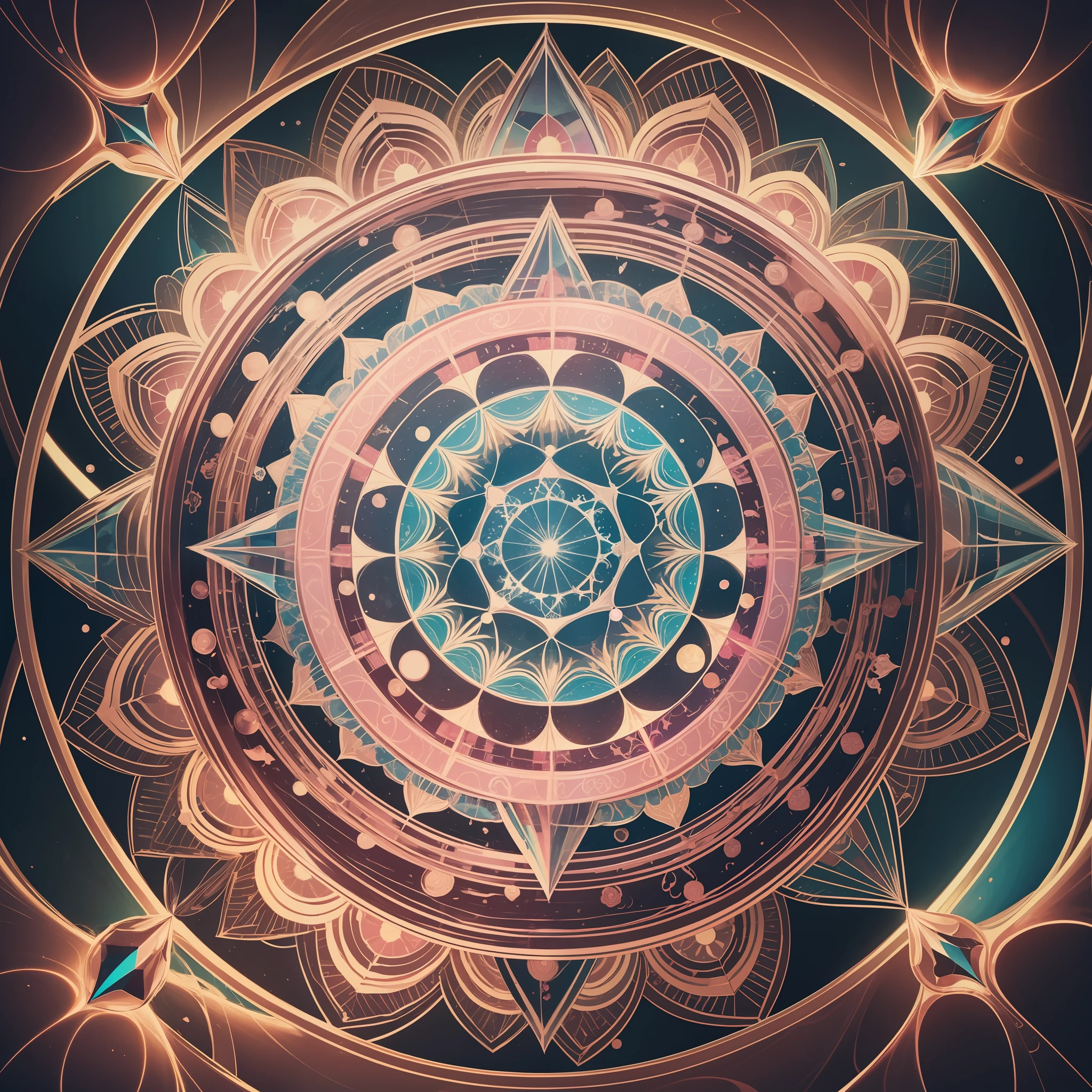 What feels like a mandala、The energy、Feel infinite、Create art similar to the saturation of many colors where the pink color stands out