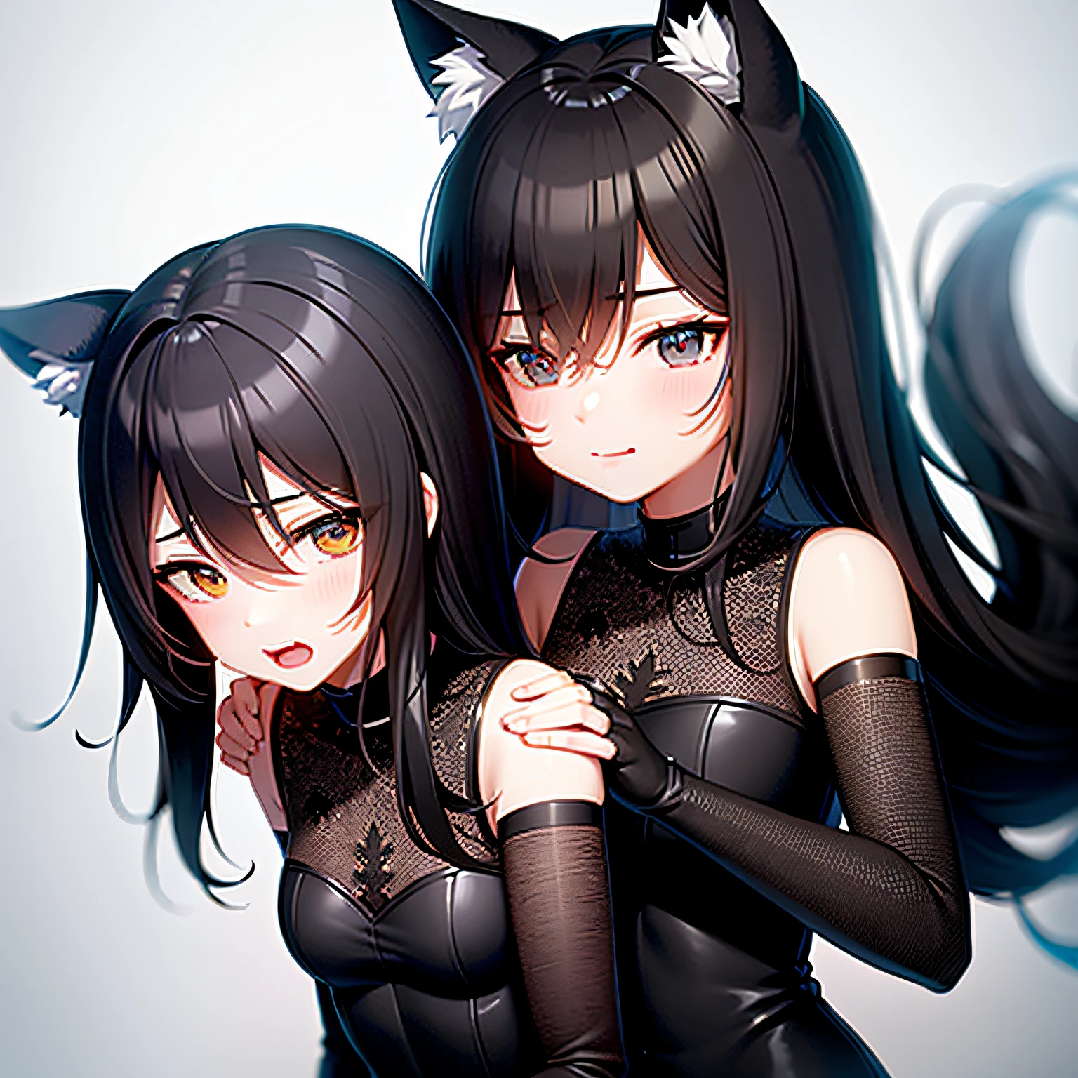 (4K分辨率,The wolf is anthropomorphic,femele,stocklings,black color hair,Black eyes)