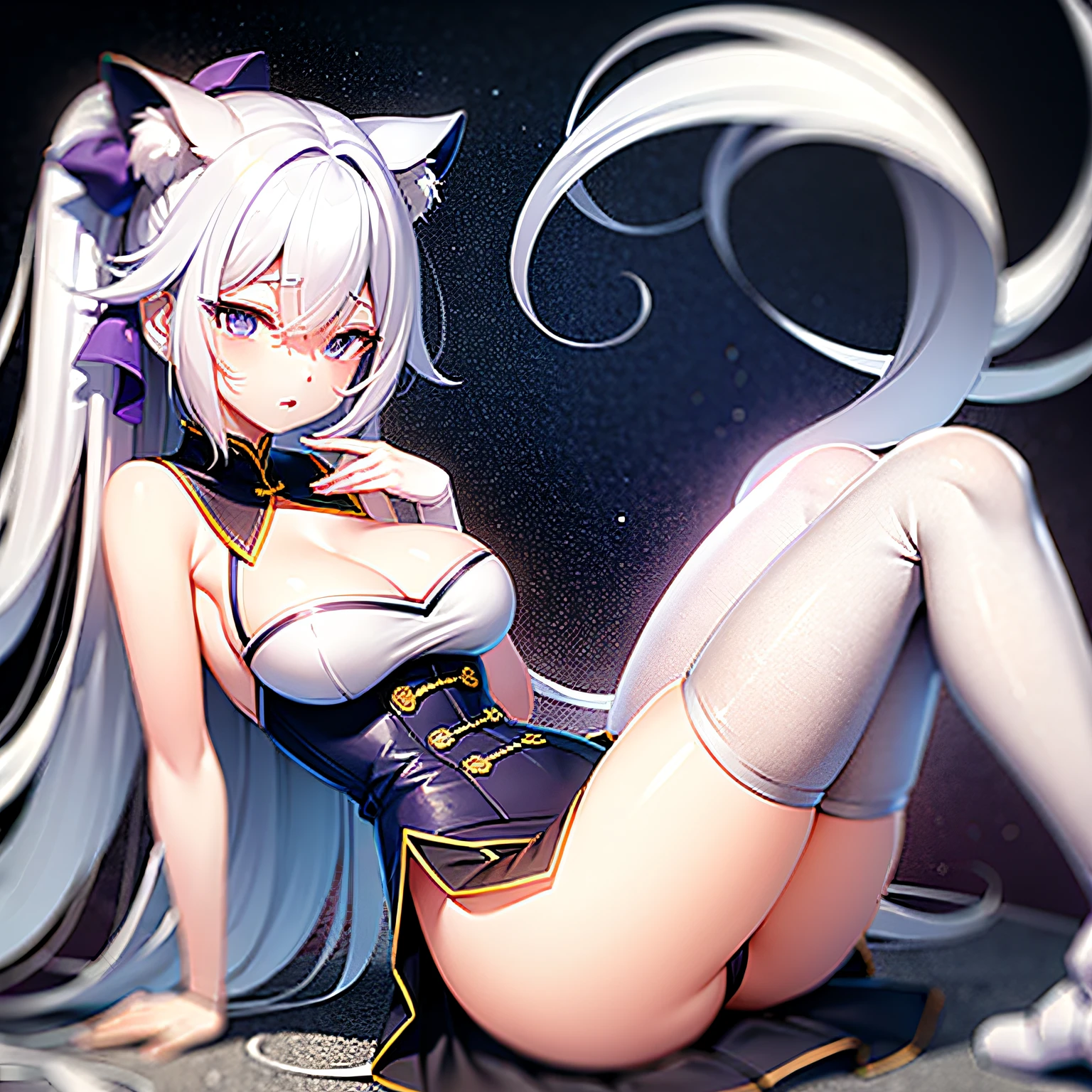 (4K分辨率,Anthropomorphic white tiger female,Literary stockings,White hair,Charming blue-purple eyes)