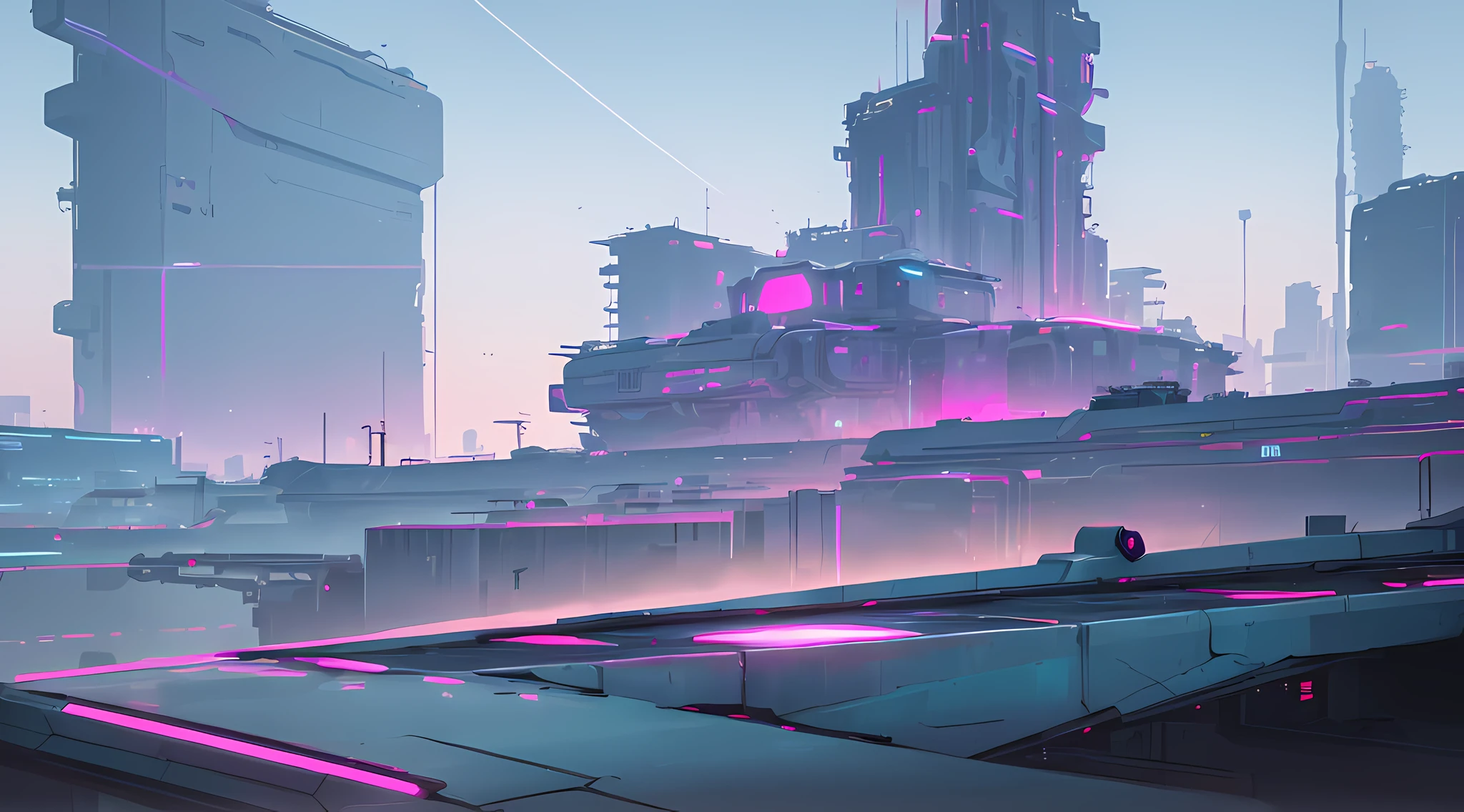 Cidade futuristica，There is a pink light in the middle, bastien grivet, cyberpunk dreamscape, arstation and beeple highly, Cyberpunk art style, cyberpunk city landscape, cyberpunk atmosphere, cyberpunk theme art, smooth digital concept art, in a futuristic cyberpunk city, Cyberpunk landscape, cyberpunk city landscape, cyberpunk atmosphere, hyper realistic cyberpunk city, futuristic art style，Black starry sky