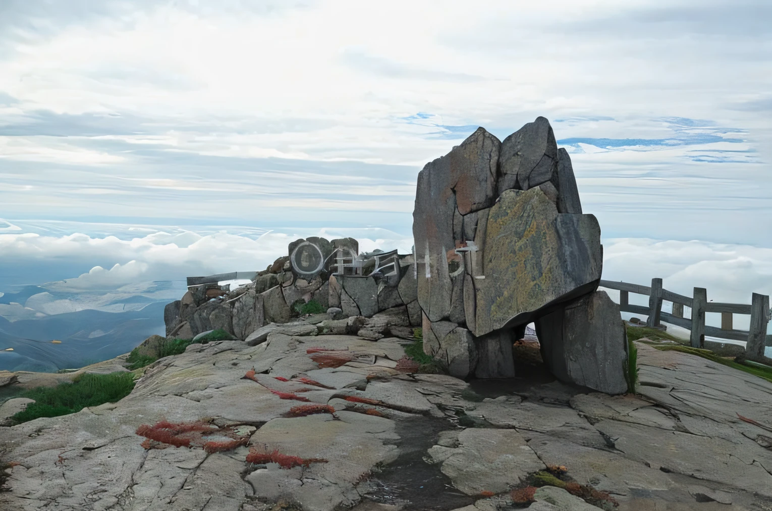 Sea of Clouds,hilltop,Stone fence