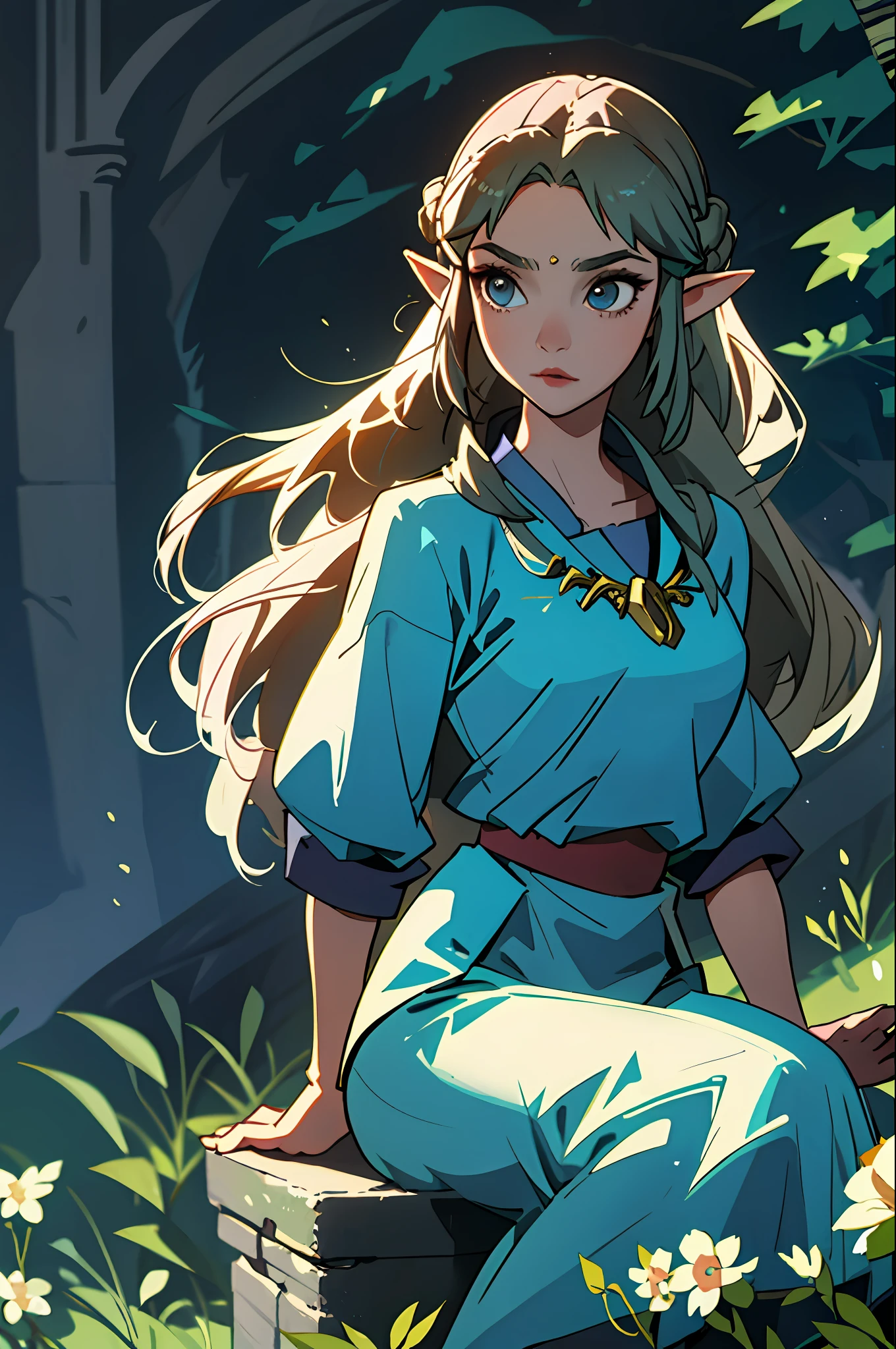 princesa zelda, cabelo comprido, olhando para o observador, fundo branco