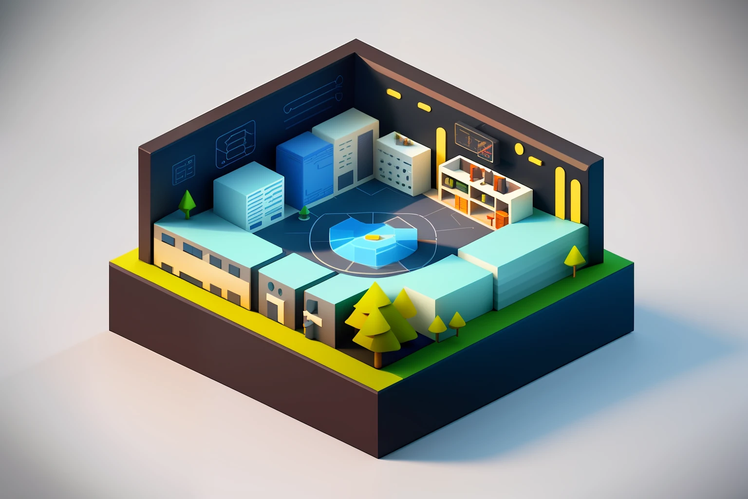 Isometric style，120 degrees accurate，Polyart，Stylized 3D rendering，cylindrical，data visualization，3D stylized scene