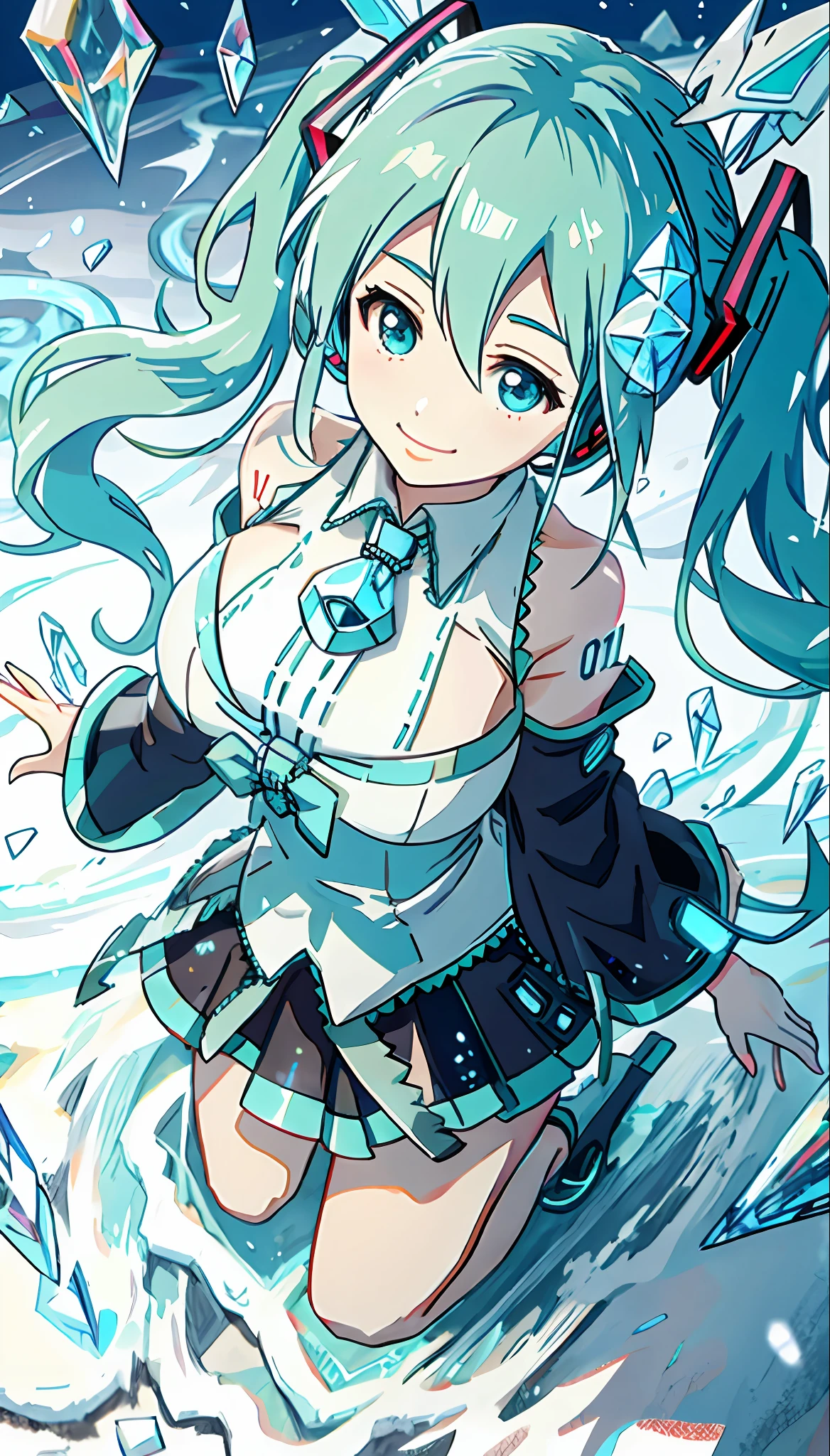 Hatsune Miku, large full breasts、A slight smile、IceMagicAI, top-quality,