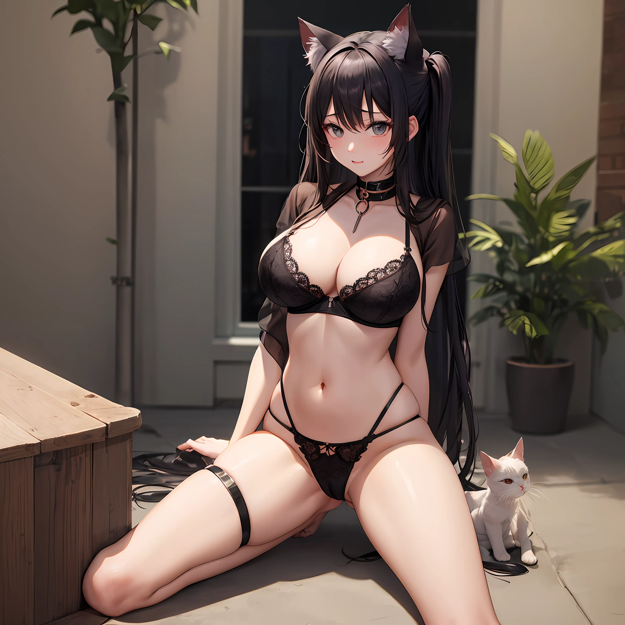 Ecchi、Changing clothes、kawaii、Woman、Colossal tits、Black bra、show through、a navel、animesque、masterpiece、high-level image quality、poneyTail、A dark-haired、adult woman、perspiring、embarrassed、embarrassed from、speculum、Reflectors、during daytime、Protruding legs、Show off、The skin、teats、The sheen、Natural eyes、Strongest、Best Quality、Feet to the audience、Chest protruding from the audience、Stockings、raw、She spreads her legs、Princess、Cat's ears、tail、window --auto