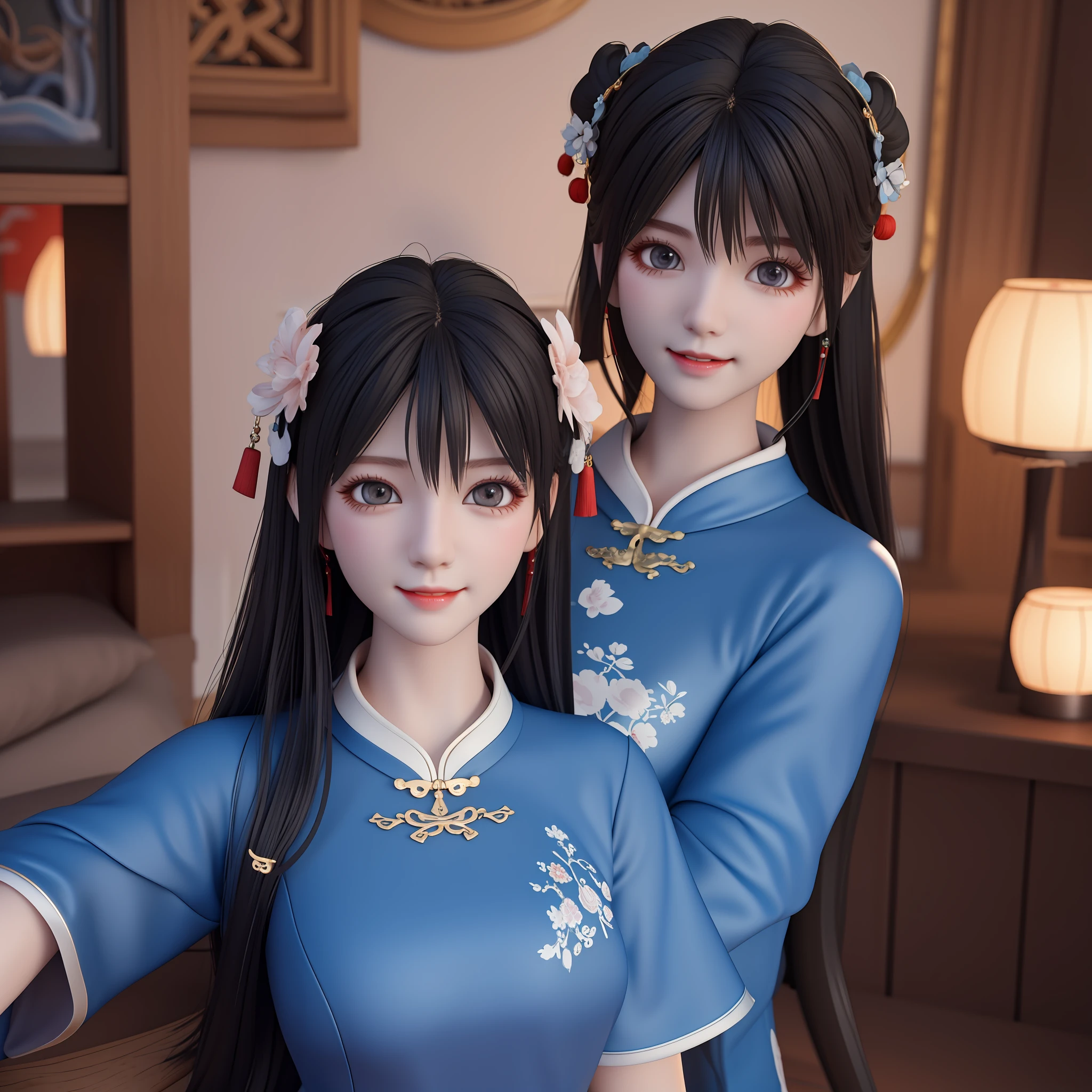 Objective description:
A Chinese girl, big eyes, long black hair, smile, blue
Dresses, face shots, close-ups,
Style setting:
Dituni Pixar style, 3D, C4D, blander, blind box quest
Design, Rembrandt light, contour light,
Basic properties:
Super HD, HDR, high quality