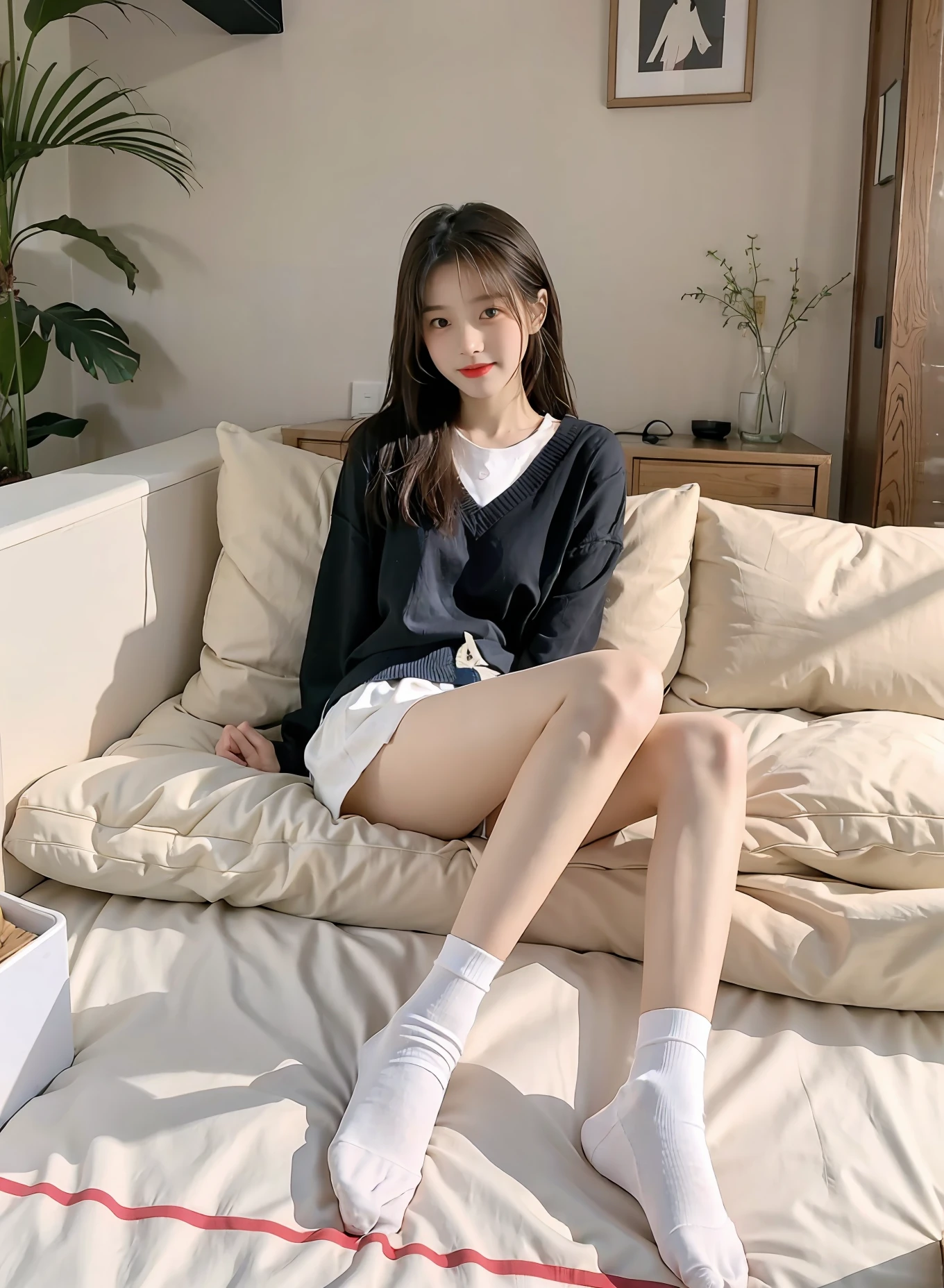 white short socks，without wearing shoes，best qualtiy，tmasterpiece，超高分辨率，（realisticlying：1.4），teens girl，Juvenile