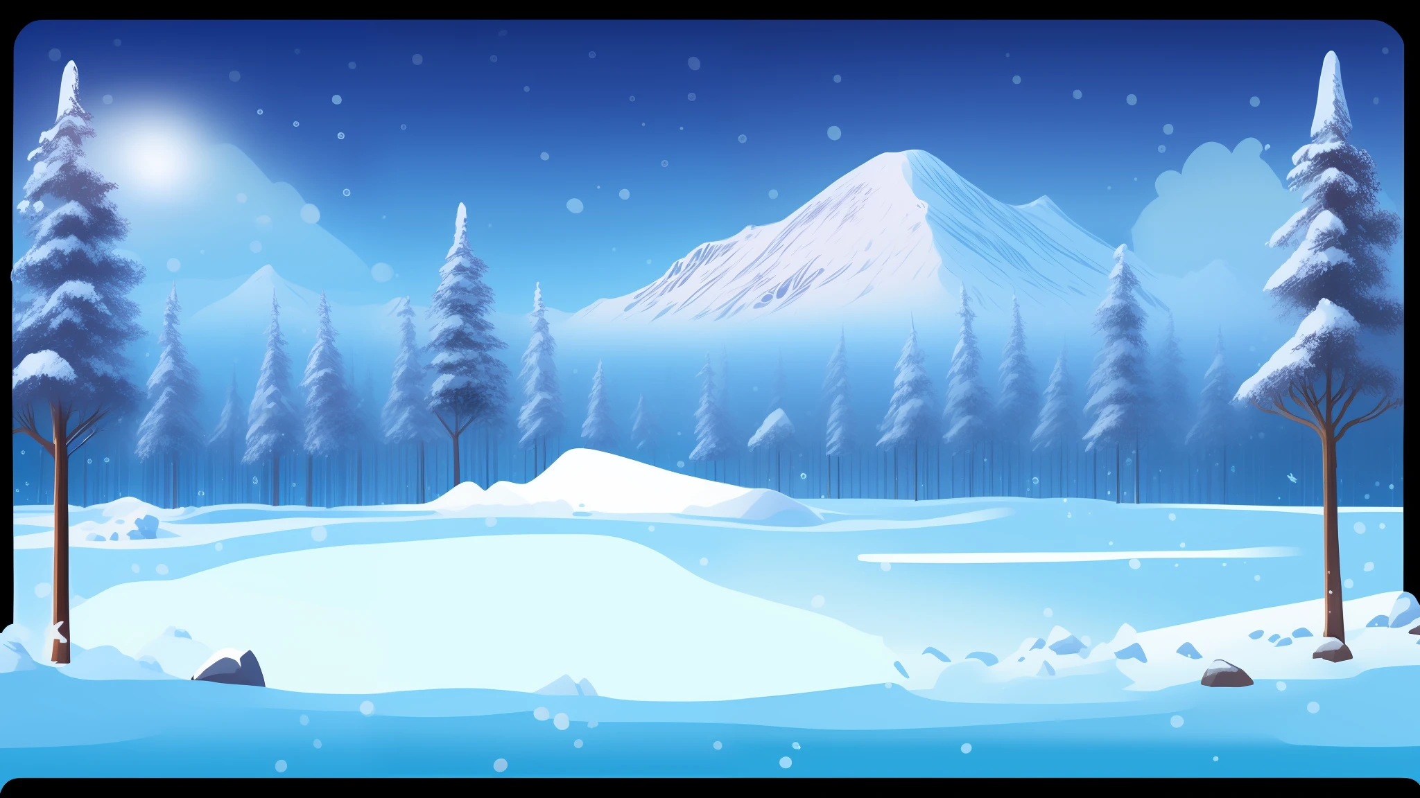 A snow land in cartoon close shot background in a snow mountain in cartoon realistic