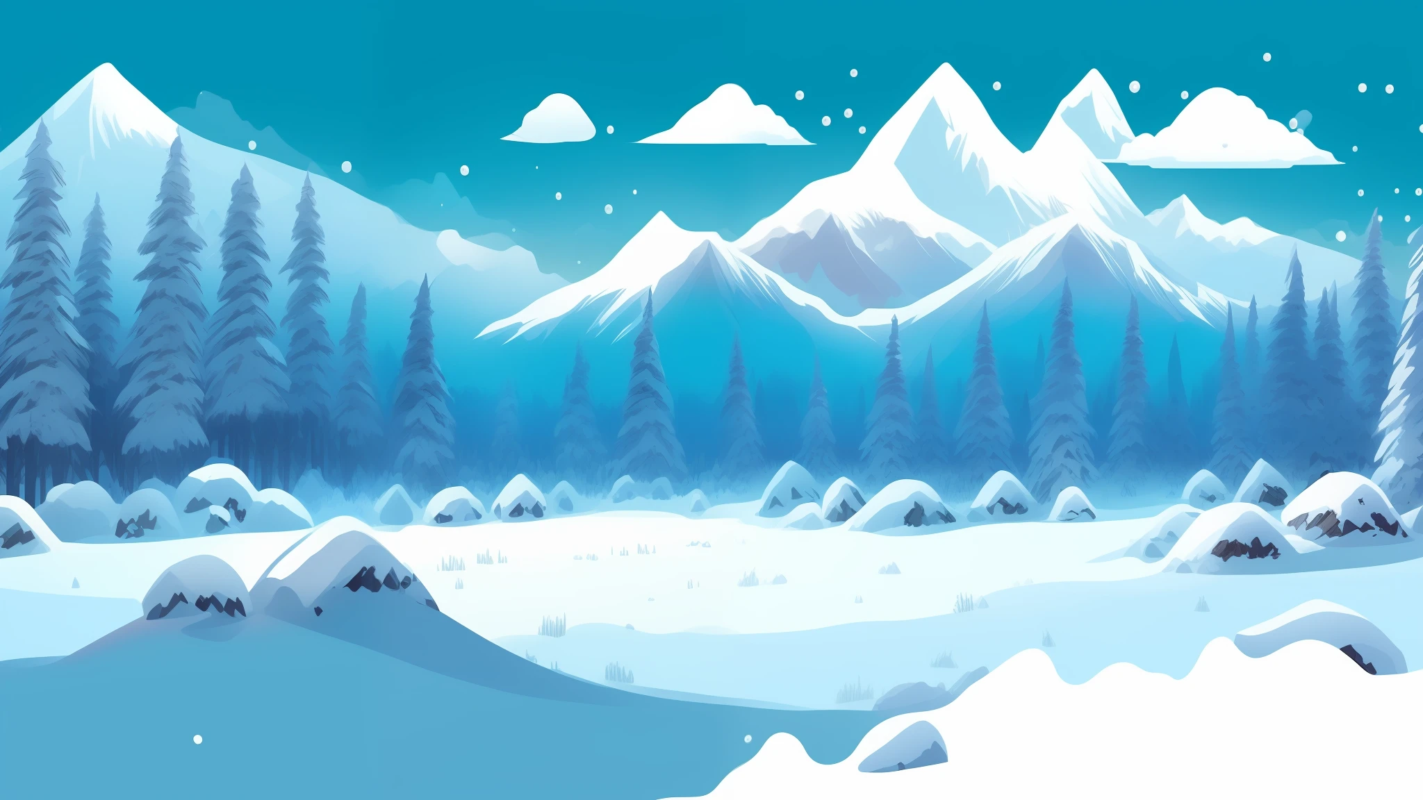 A snow land in cartoon close shot background in a snow mountain in cartoon realistic