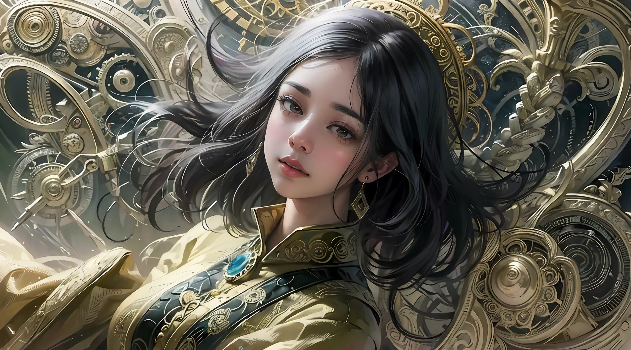 Perfect NwsjMajic, (Masterpiece, Top Quality, Best Quality, Official Art, Beauty and Aesthetics: 1.2), (1 Girl), Extremely Detailed, Colorful, Supreme Detail, Official Art, Unity 8k Wallpaper, Ultra Detailed, Beautiful and Aesthetic, Graceful, Holy Light, Gold Leaf, Gold Leaf Art, Shimmering Images, (Zentangle, Mandala, Tangled, Entangled).