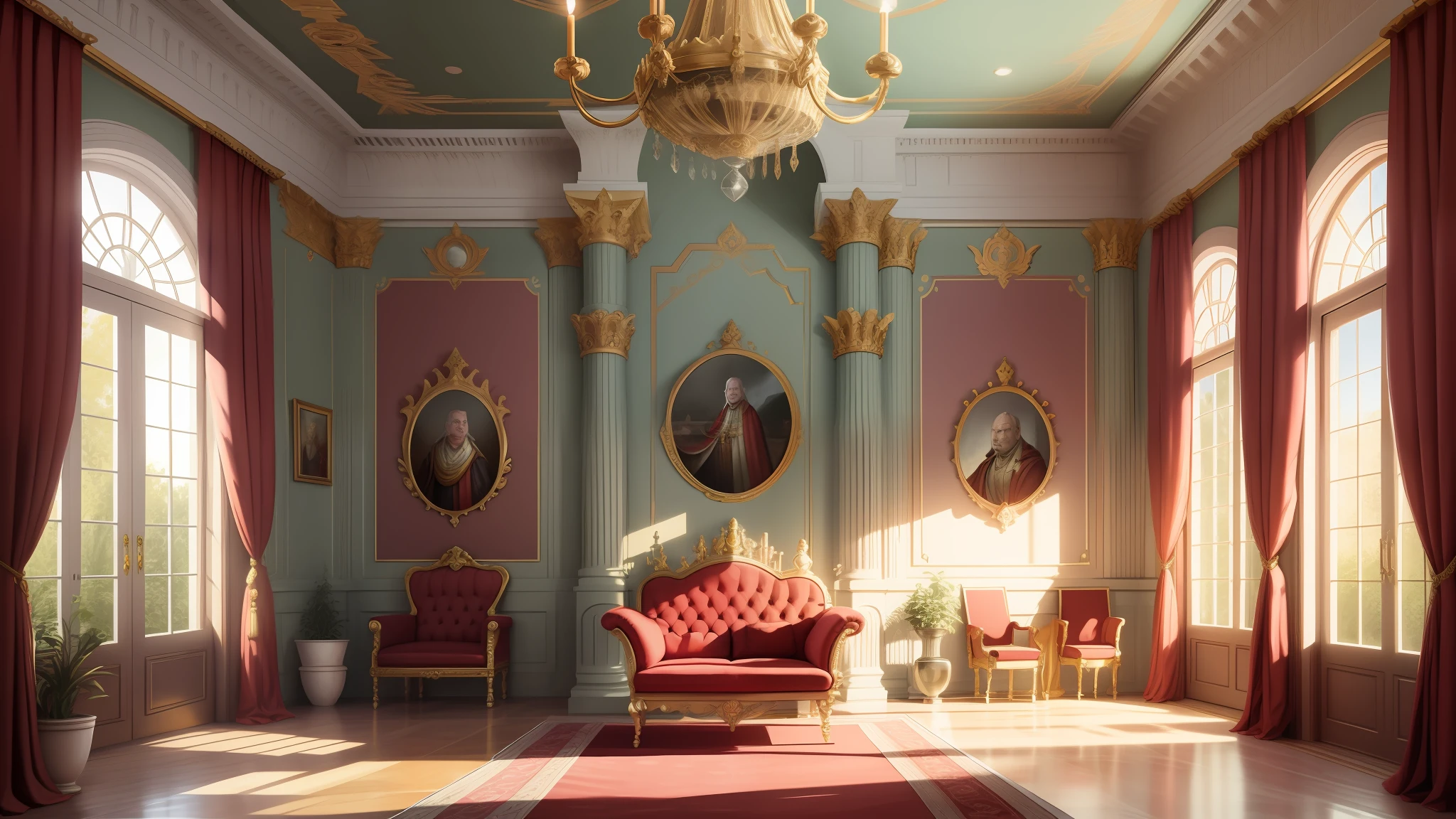 A royal place with a throne , very royal throne in a royal room in cartoon