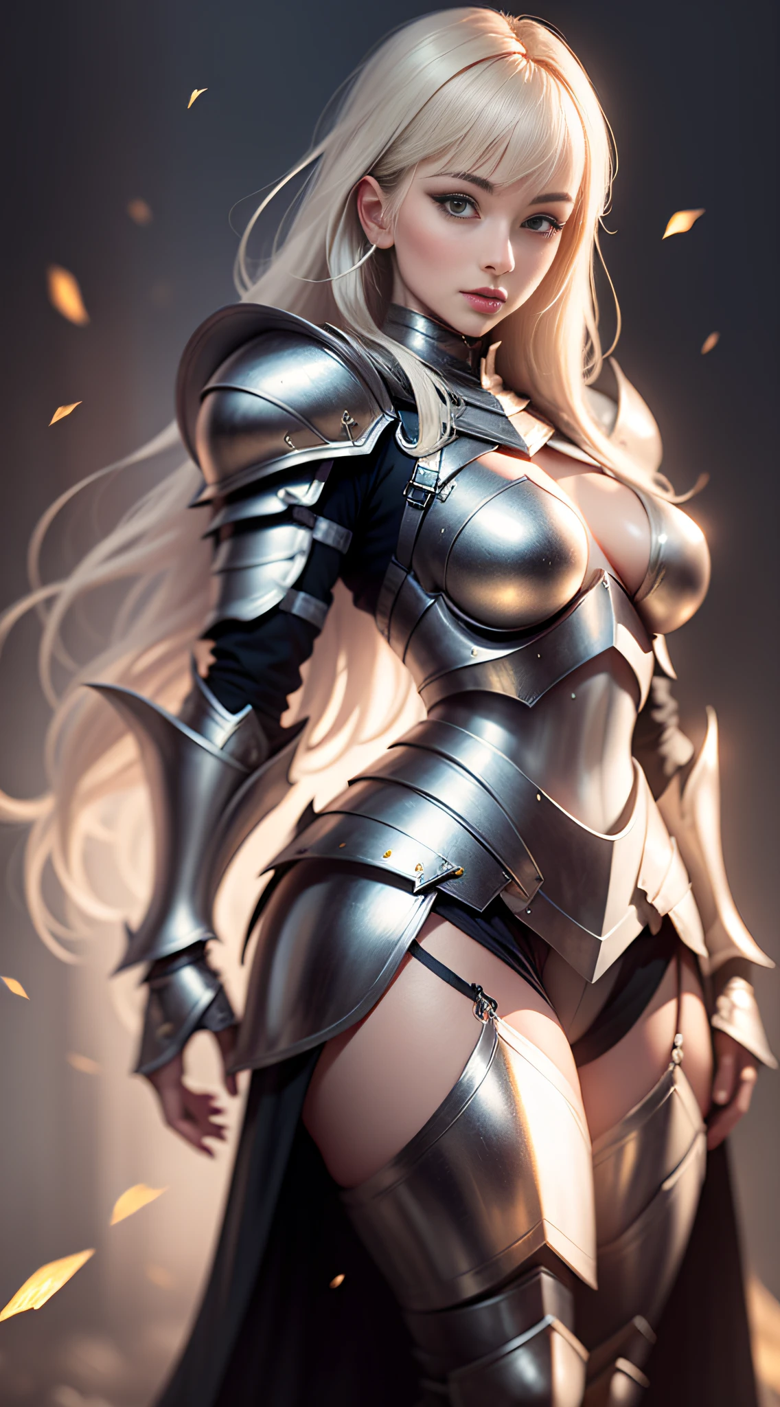 Full body portrait of light [seductiv|Goddess], highly detailed armor with gold plating, Shiny, Realistic armor, PLD_Armor, A female knight in armor, wearing PLD_Armor, Perfect face, Beautiful face, Coral eyes, Platinum blonde hair, Long hair, Medium breasts, lush detailing, Absurd, . hyper HD, High details, Super detail, Best quality, 8K