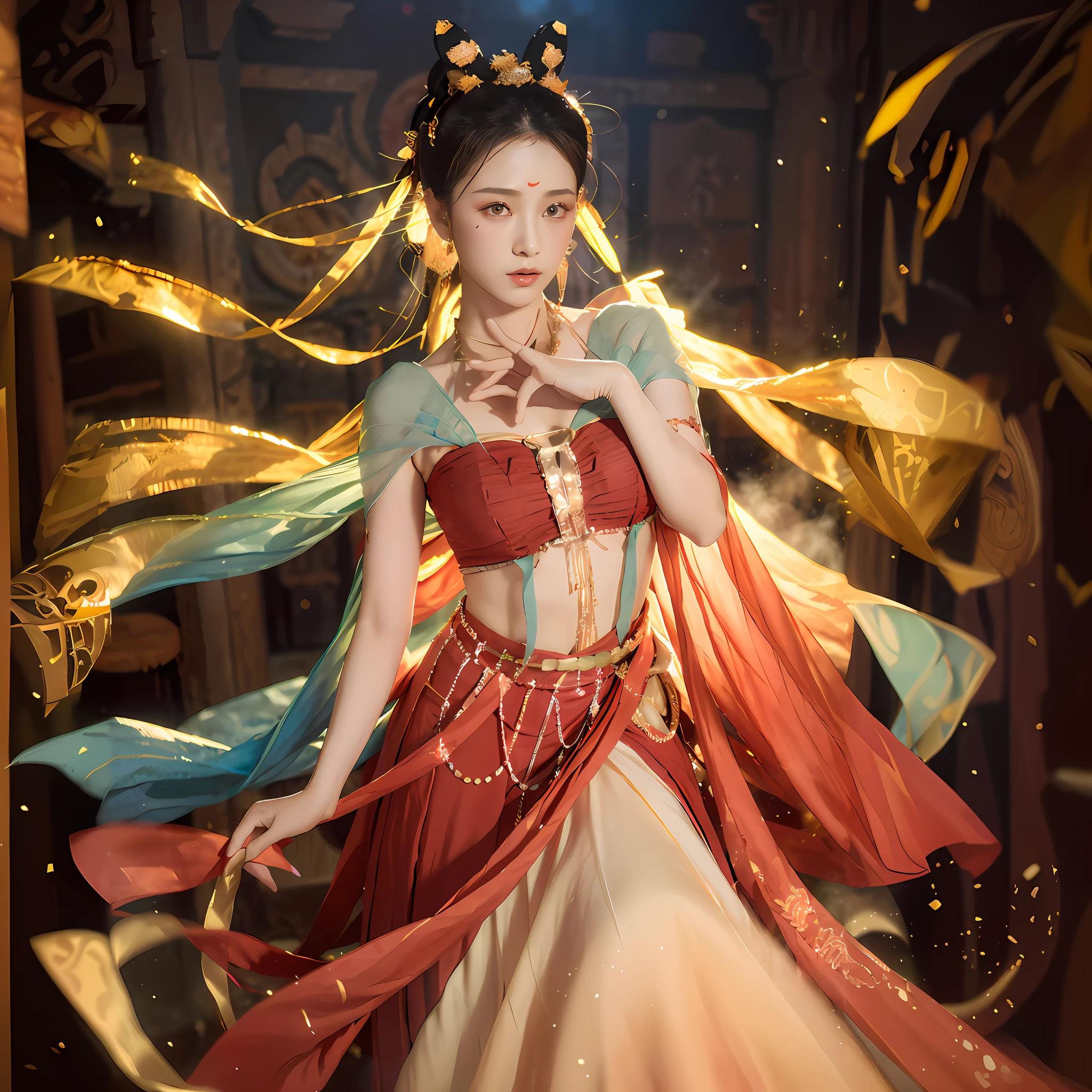 There is one wearing a red dress,Woman in a long veil, a beautiful fantasy empress, Inspired by Lan Ying, Palace , A girl in Hanfu, full-body xianxia, ((a beautiful fantasy empress)), by Yang J, xianxia fantasy, inspired by Du Qiong, inspired by Ju Lian, Hanfu, Ethereal fantasy, Beautiful celestial mage