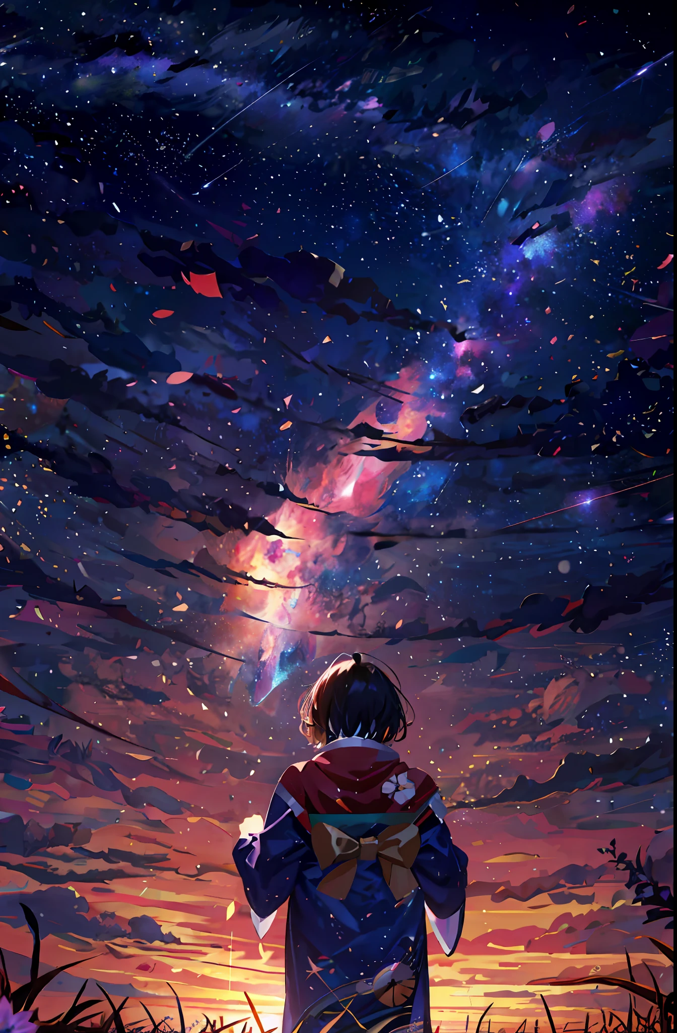 anime boy looking at the stars in the sky, Anime art wallpaper 4 K, Anime art wallpaper 4k, Anime art wallpaper 8 K, cosmos sem fim no fundo, Anime wallpaper 4 k, Anime wallpaper 4K, 4K anime wallpaper, anime girl with cosmic hair, 4k manga wallpapers, lost in the immensity of space, anime wallpaper