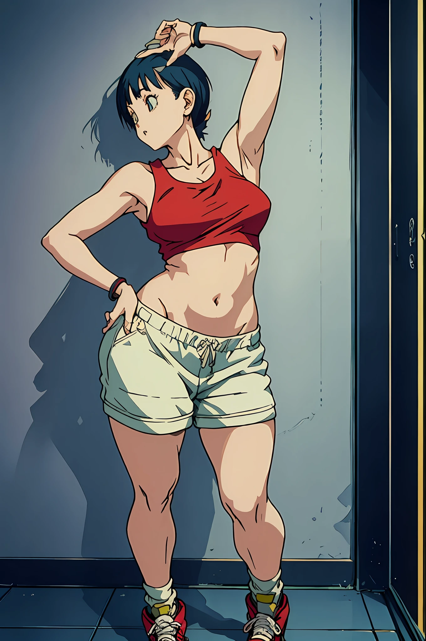 Bulma, muito sensual, com roupas de funkeira, brasileira, rio de janeiro, dancing funk, rebolando, bunda grande, pernas grossas, usando um short jeans extremamente curto, usando uma mini blusa, umbigo com pirsing, sneakers Nike, cabelo comprido, Speaker behind, corpo inteiro, muito realista, extremamente sexy, 8k, 8k extremamente detalhado), (um extremamente delicado e bonito), (obra-prima), (melhor qualidade: 1.0), (ultra highres:1.0)