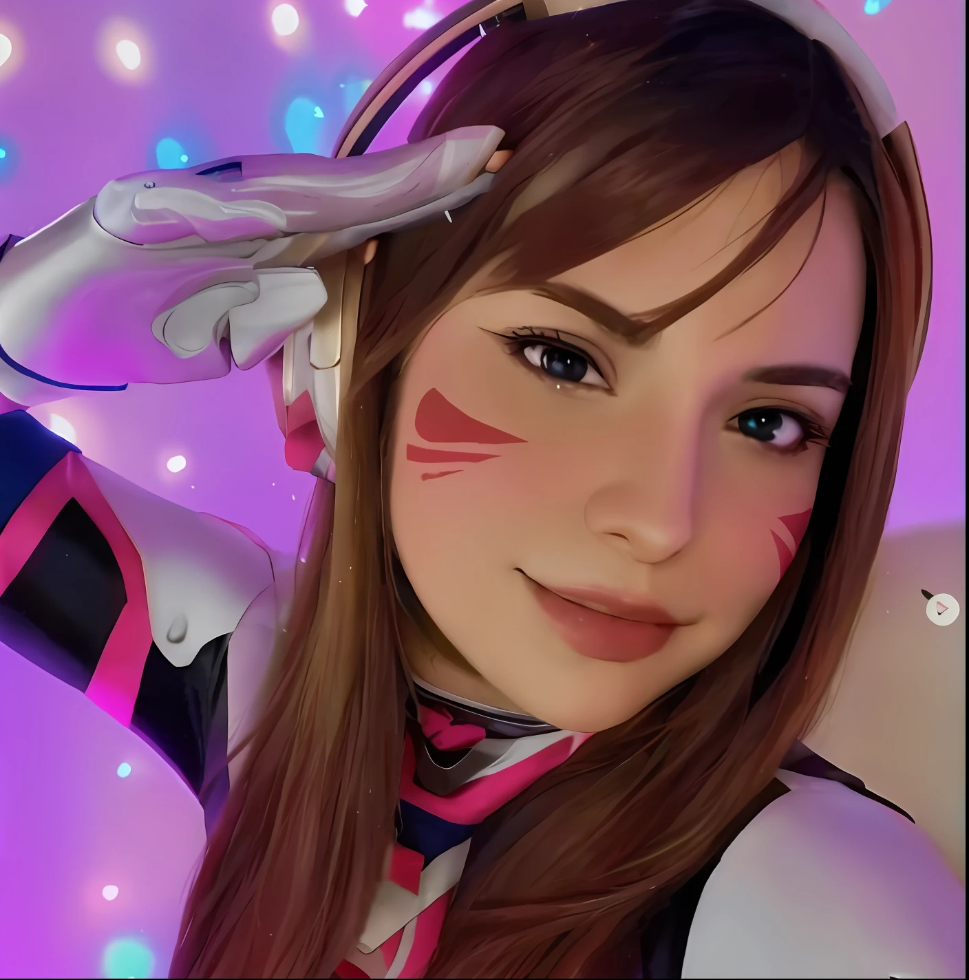 There is a woman with a cat face painting on her face, Pokimane, d. VA de Overwatch, como personagem de overwatch, Loba Andrade de Apex Legends, linda Delphine, Eco de Overwatch, Como um personagem de Overwatch, Inspirado em Overwatch, anime vibes, Inspirado em anime, Star Guardian Inspirado, Orianna, Krystal, da Raposa Estelar, Anime cosplay, Cosplay de Ayaka