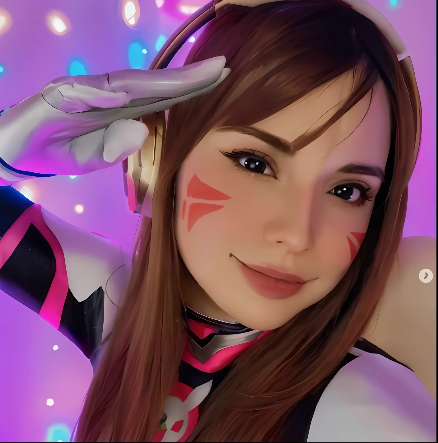 There is a woman with a cat face painting on her face, Pokimane, d. VA de Overwatch, como personagem de overwatch, Loba Andrade de Apex Legends, linda Delphine, Eco de Overwatch, Como um personagem de Overwatch, Inspirado em Overwatch, anime vibes, Inspirado em anime, Star Guardian Inspirado, Orianna, Krystal, da Raposa Estelar, Anime cosplay, Cosplay de Ayaka