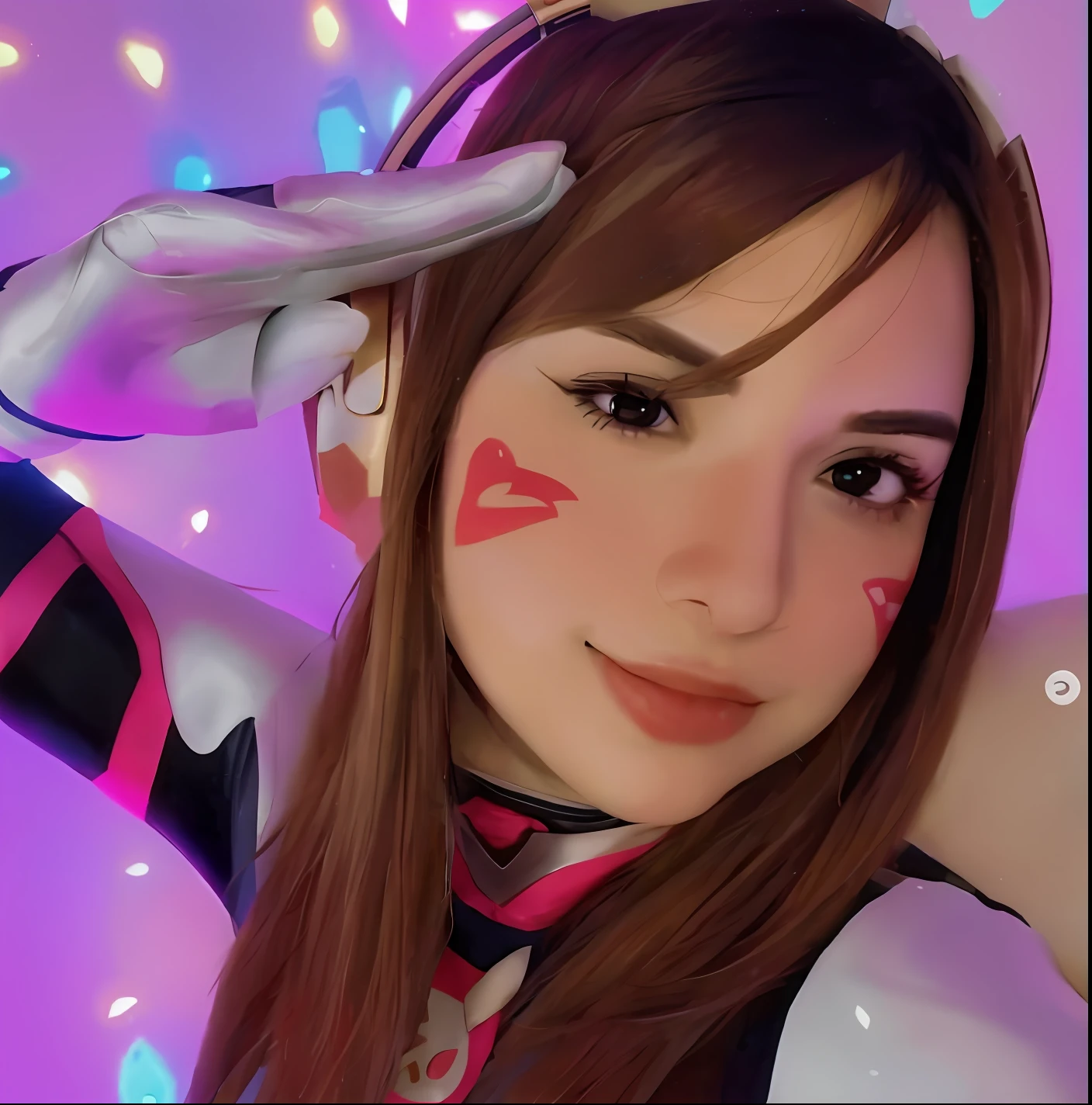 There is a woman with a cat face painting on her face, Pokimane, d. VA de Overwatch, como personagem de overwatch, Loba Andrade de Apex Legends, linda Delphine, Eco de Overwatch, Como um personagem de Overwatch, Inspirado em Overwatch, anime vibes, Inspirado em anime, Star Guardian Inspirado, Orianna, Krystal, da Raposa Estelar, Anime cosplay, Cosplay de Ayaka