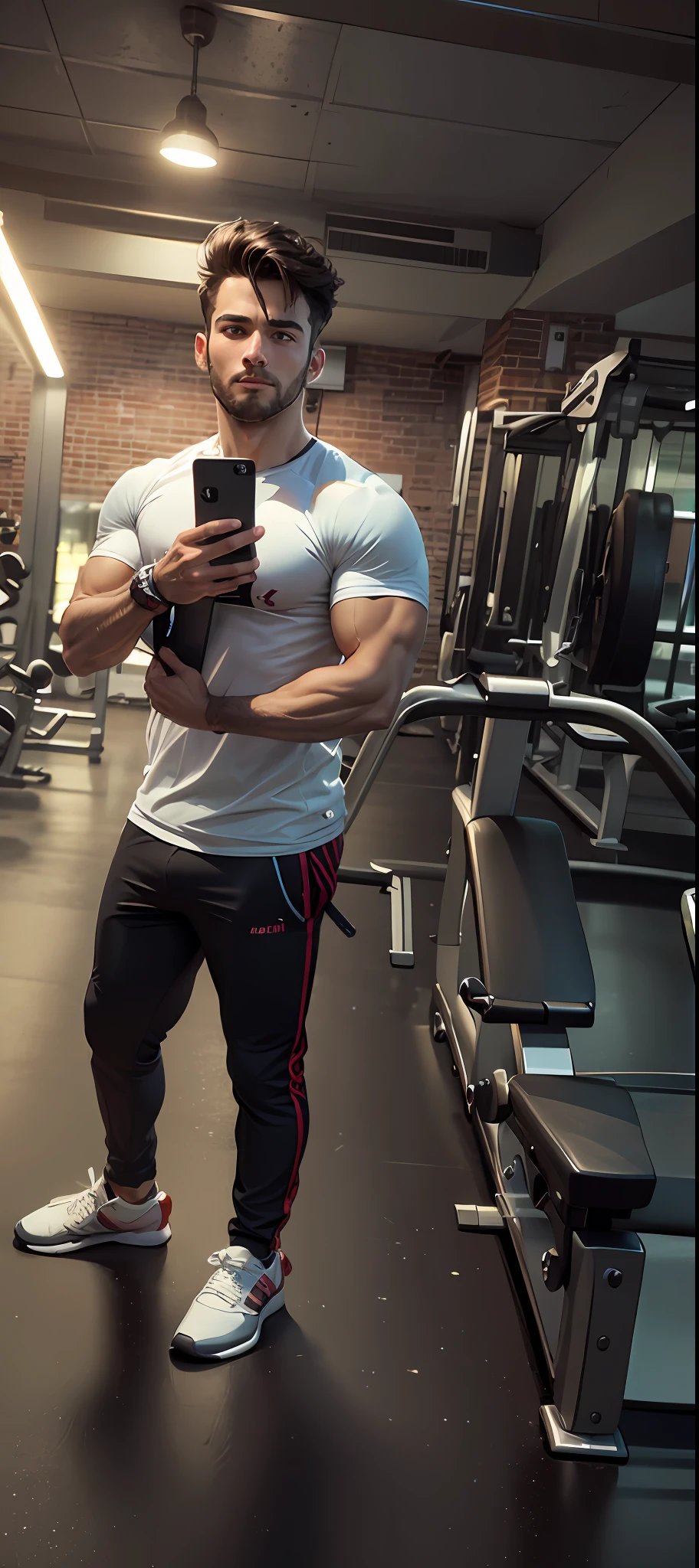 Mascular, handsome, gym, ultrarealistic, evening
