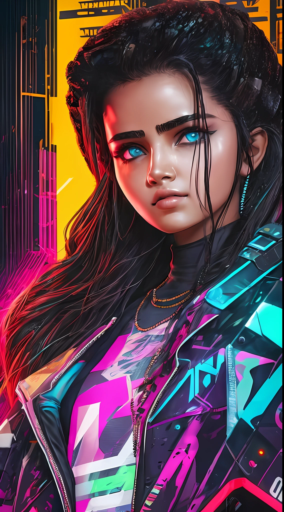 Wearing cyberpunk complex streetwear, beautiful, girl, detailed portrait, 4 K, bright colors, concept art, cinematic dramatic atmosphere, sharp focus, volumetric lighting, cinematic lighting, studio quality, anupama