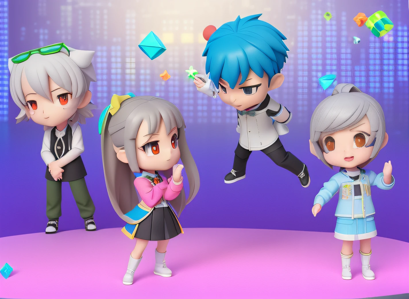 The image of Aalfeld with a group of cartoon characters standing on the stage, anime styled 3d, Stylized anime, 3D characters, inspired gacha club game, kpop star, kawaii hq render, chibiStyle, style as nendoroid, 3 d desenho animado, Anime Stylization, Realistic anime 3 D style, animation style render,OC renderer, C4D, Depth of field, 8K,