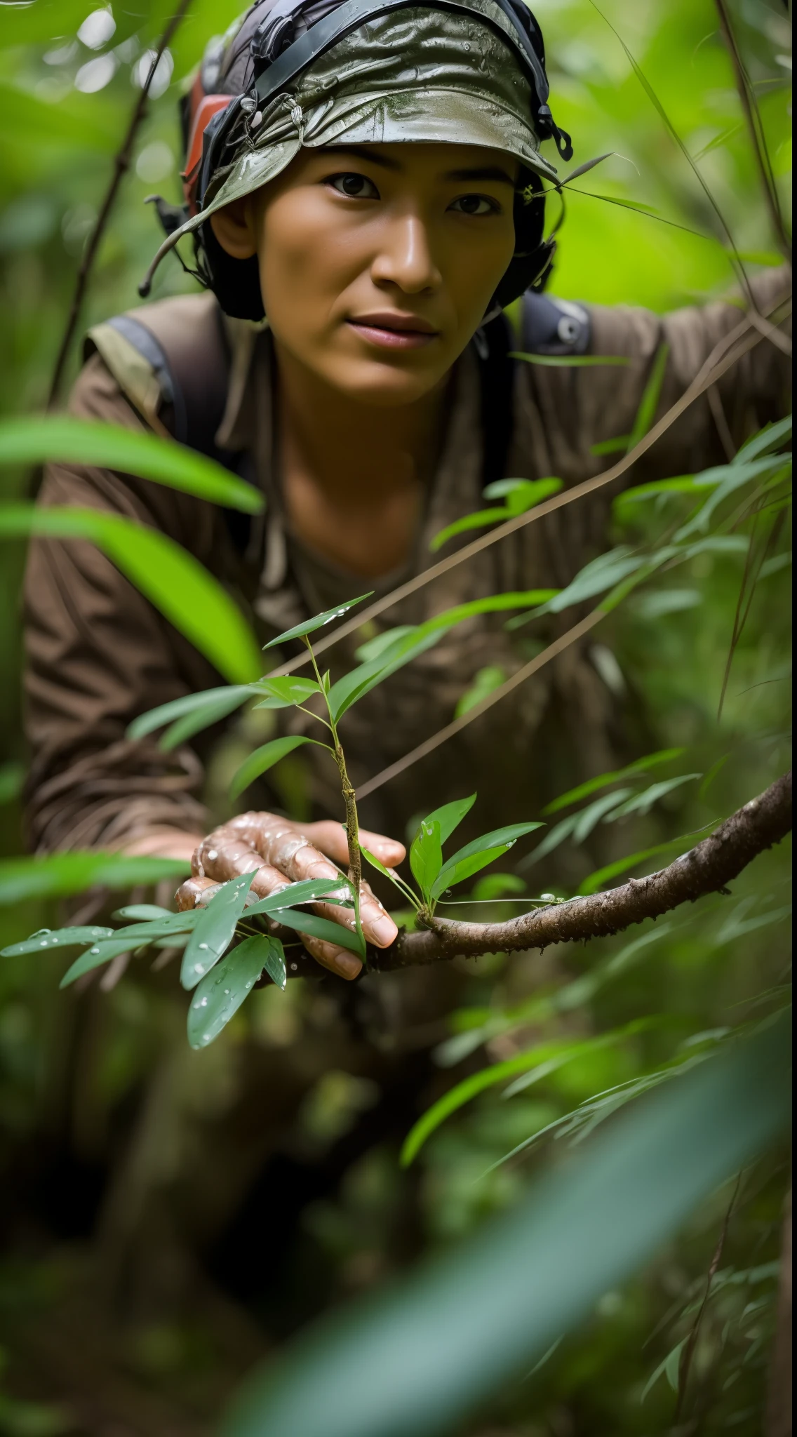 Beautiful close-up((adventurer)),jungles,oases,giant and wet trees,high qulity,tmasterpiece,All kinds of wildlife,wild plants