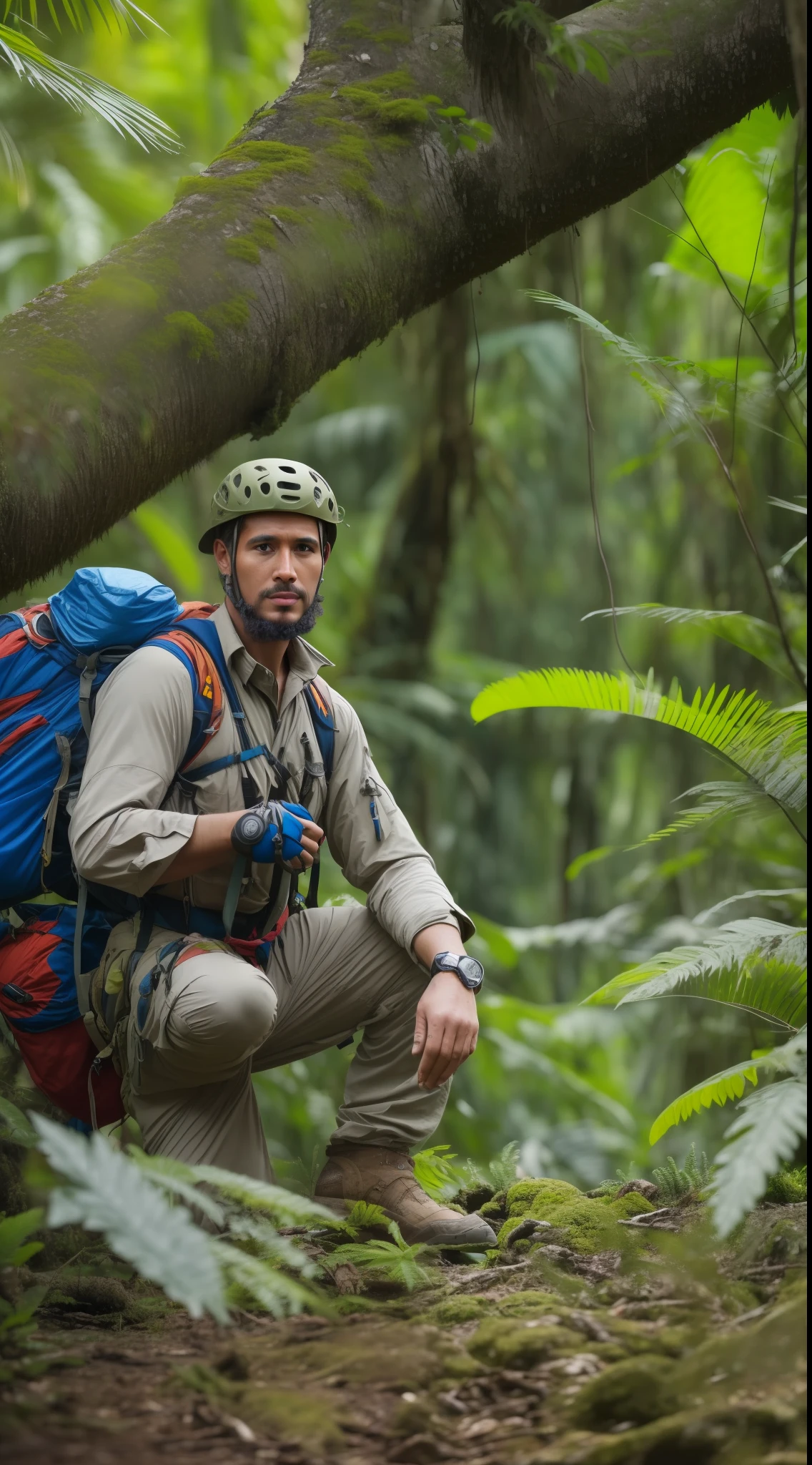 Beautiful close-up((adventurer)),jungles,oases,giant and wet trees,high qulity,tmasterpiece,All kinds of wildlife,wild plants