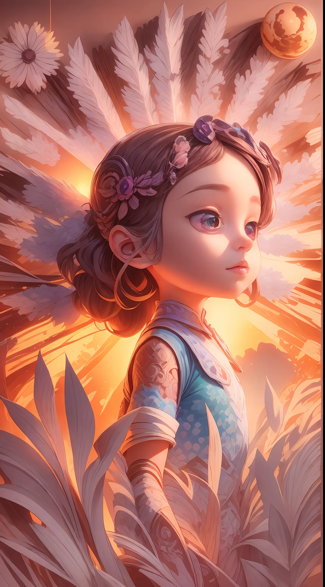 illustration: 1.3), paper art, 3D rendering of, Colorful background, (cute female child: 1.3), (Masterpiece Sun: 1.2) ), Colorful, Best quality, Detailed details, Masterpiece, offcial art, movie light effect, 4K, Chiaroscuro , Flash