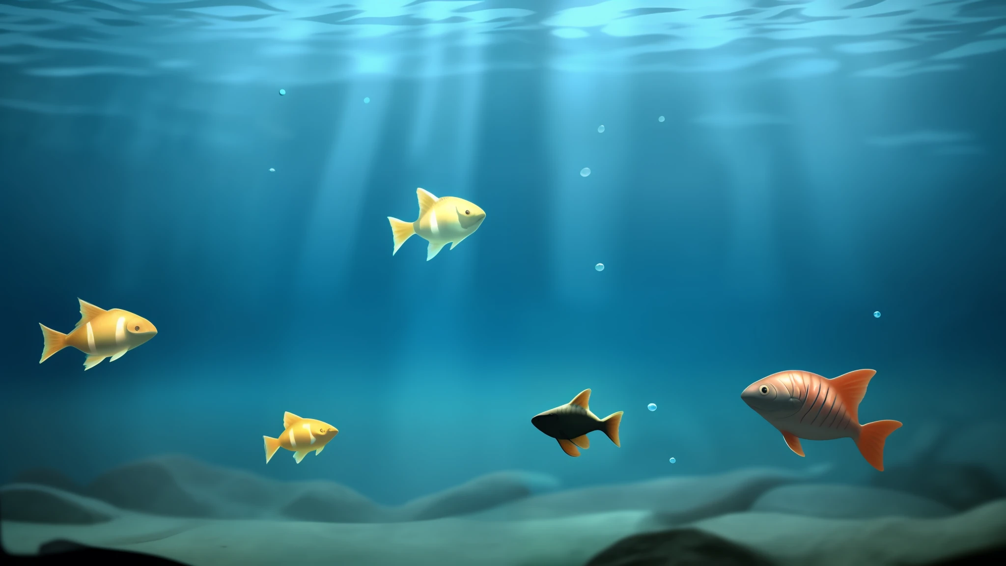 Under water shot in cartoon with many fishes