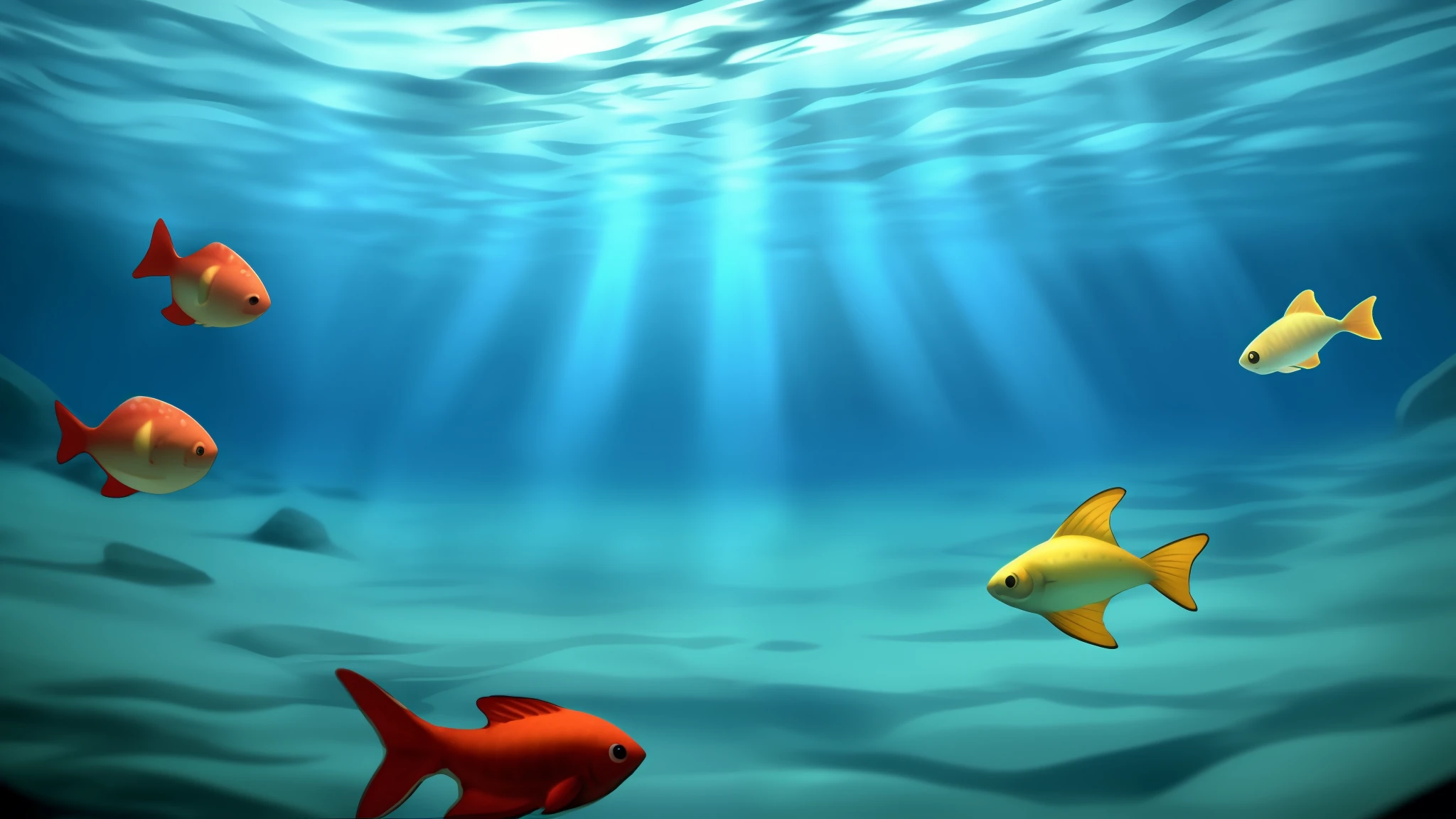 Under water shot in cartoon with many fishes
