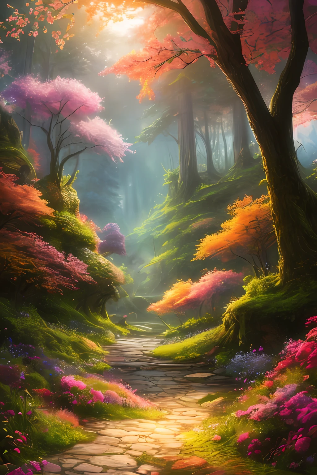 masterpiece, best quality, high quality,extremely detailed CG unity 8k wallpaper, An enchanting and dreamy scene of a fantasy forest, with towering trees, glowing mushrooms, and hidden fairy glens, creating a sense of mystique and enchantment, artstation, digital illustration, intricate, trending, pastel colors, oil paiting, award winning photography, Bokeh, Depth of Field, HDR, bloom, Chromatic Aberration ,Photorealistic,extremely detailed, trending on artstation, trending on CGsociety, Intricate, High Detail, dramatic, art by midjourney