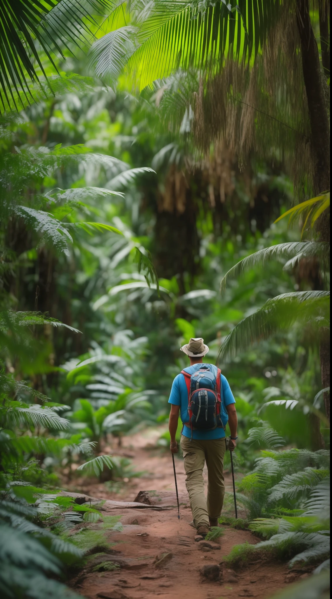 Beautiful close-up((adventurer)),jungles,oases,giant and wet trees，high qulity，tmasterpiece，All kinds of wildlife，wild plants