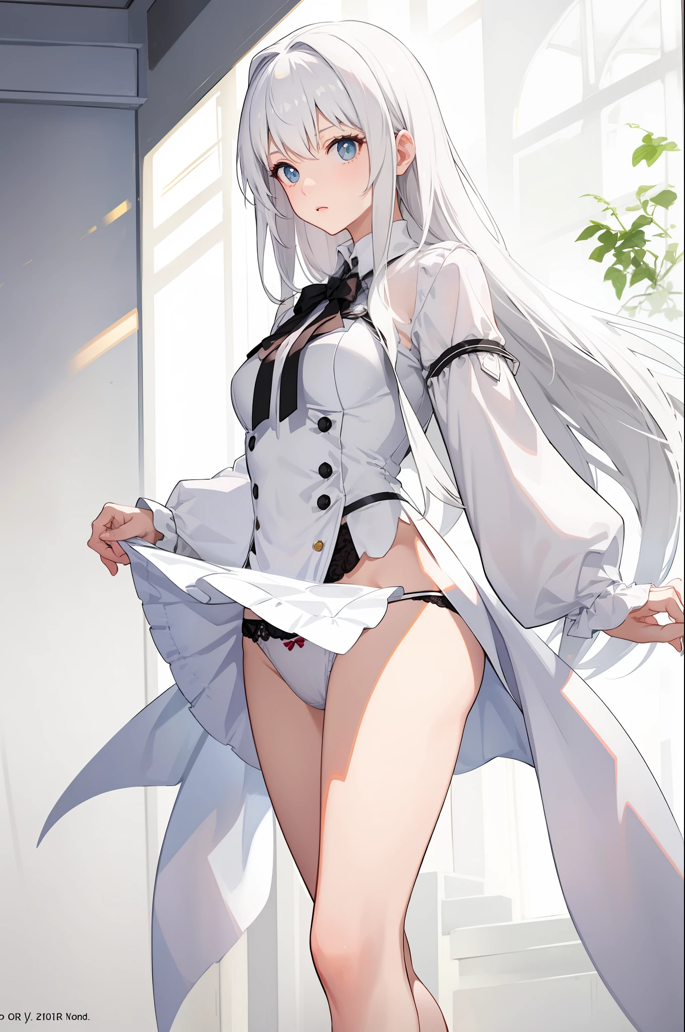 panties, (white), white hair,