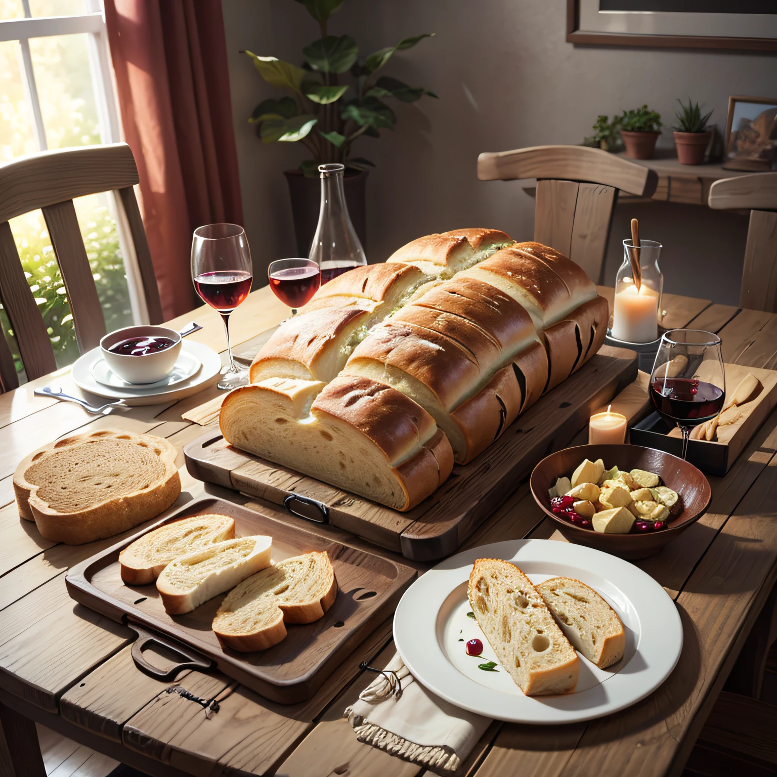 1 Table completed with bread and wine --auto