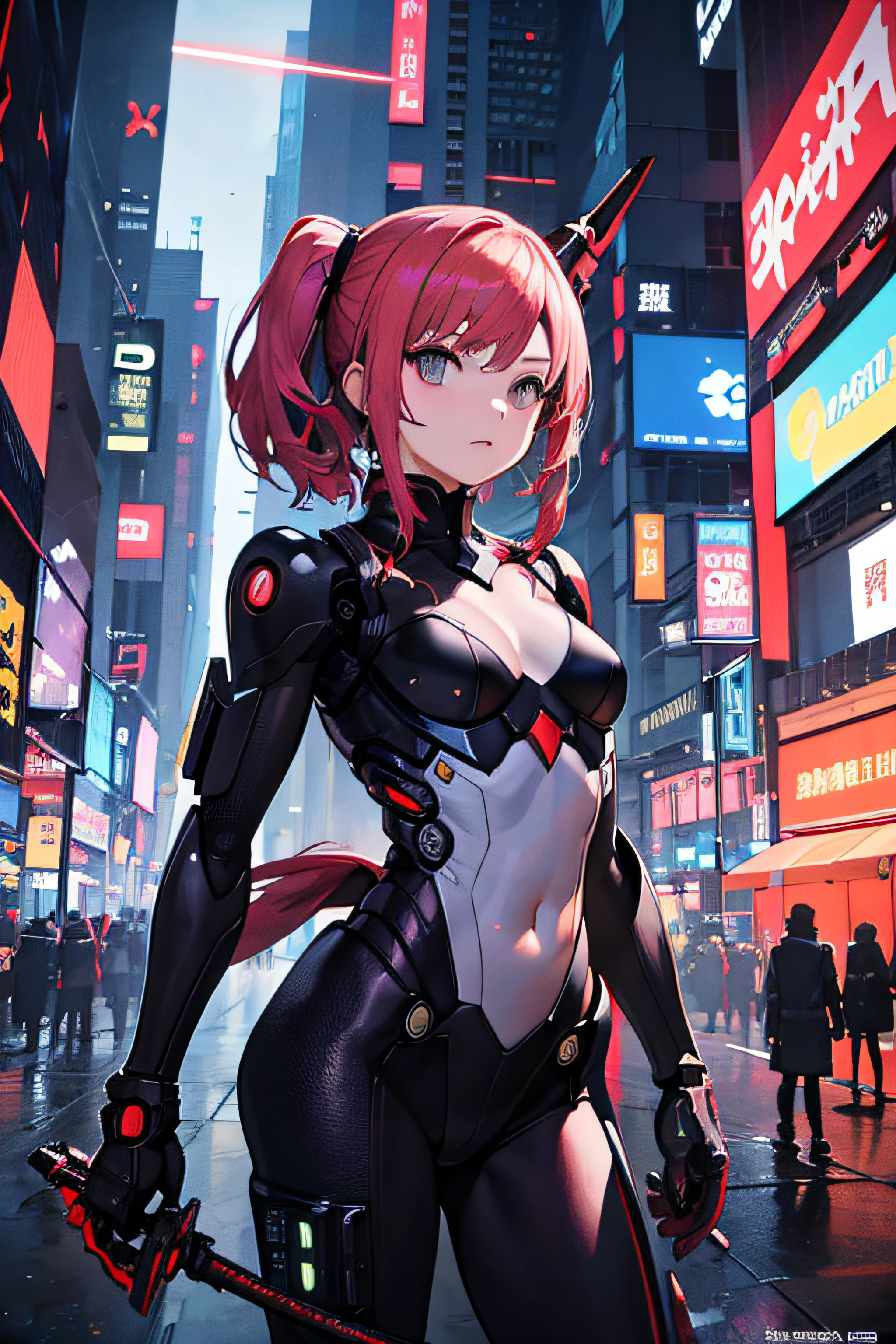 masterwork、Best Quality、女の子1人、small tits、((album covers))、lightonface、Slim body、exoskeleton、metal gear、Cyberpunk style、poneyTail、Gundam
