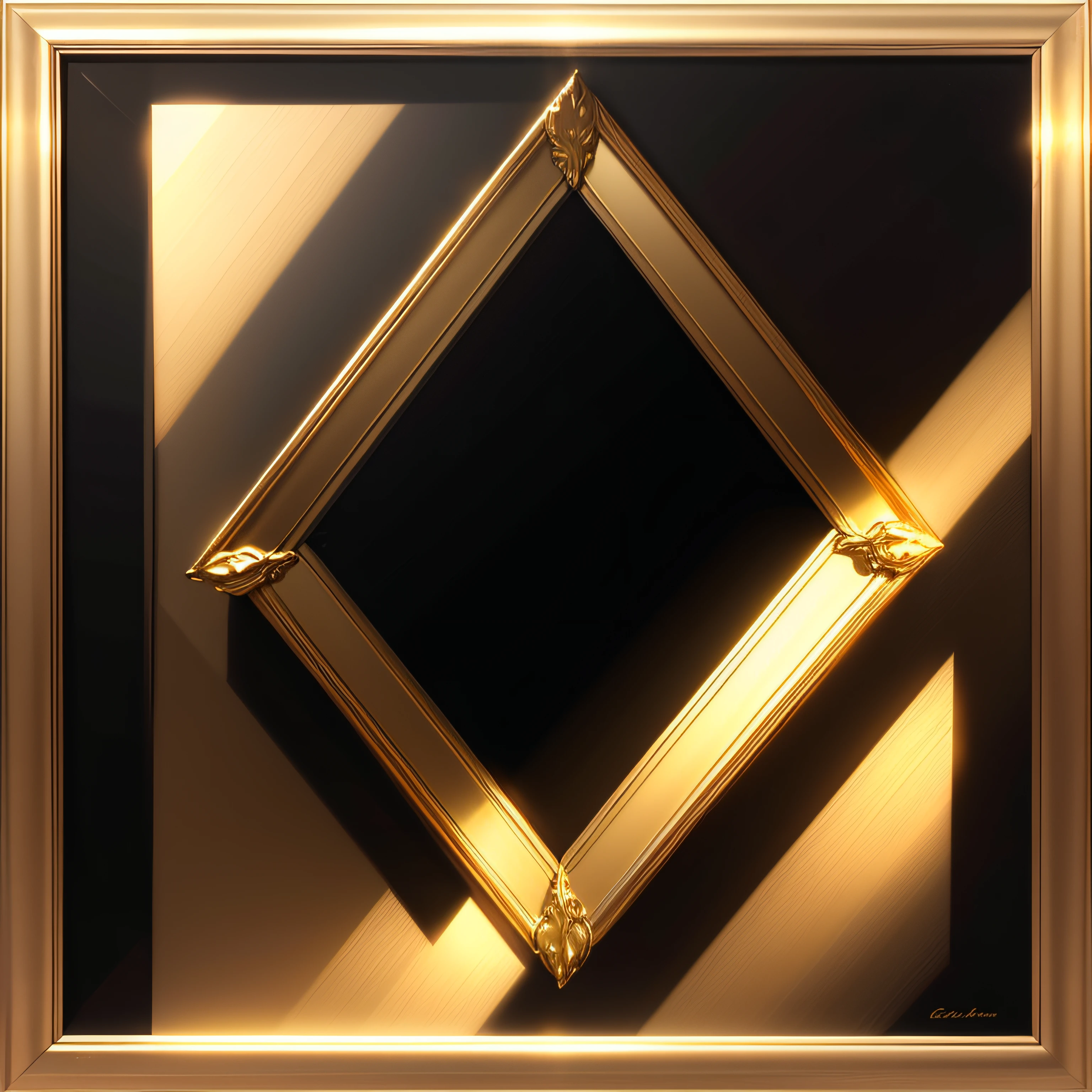 Gold plate on black background, On a reflective gold plate, Gold metal, Realistic pale gold, shining gold, golden smooth material, pale blonde, golden rays, Gold blank light, gold framed --auto