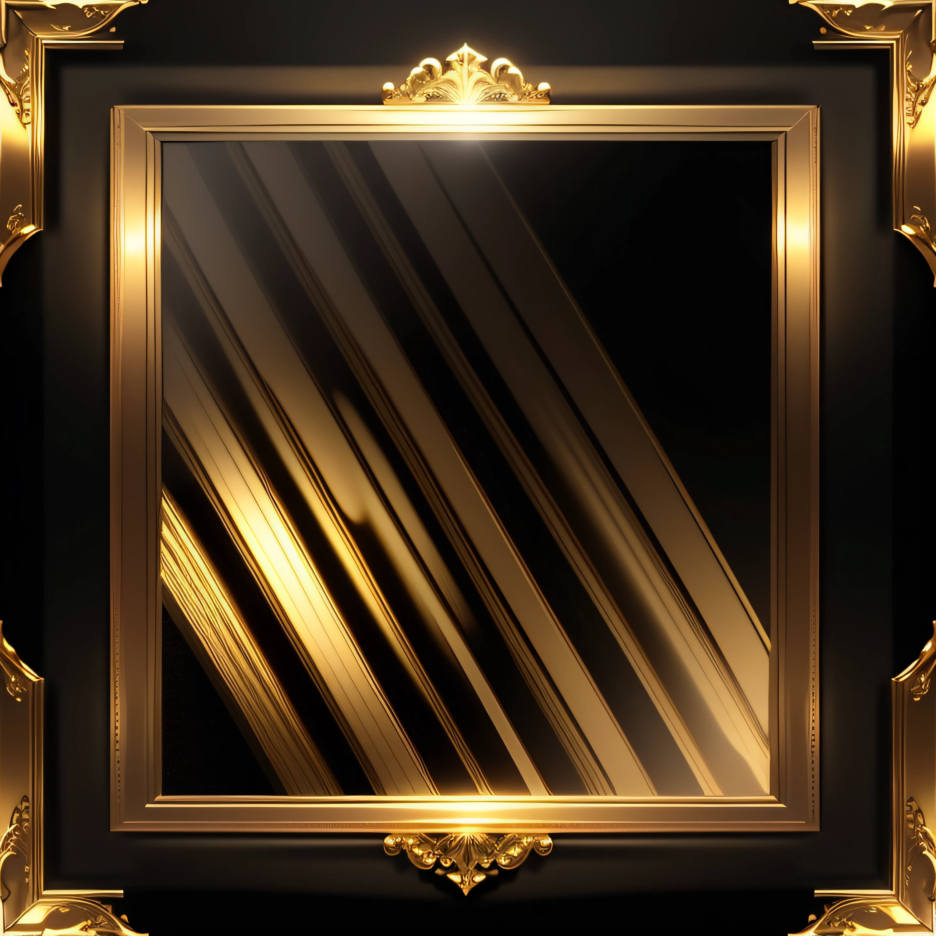 Gold plate on black background, On a reflective gold plate, Gold metal, Realistic pale gold, shining gold, golden smooth material, pale blonde, golden rays, Gold blank light, gold framed --auto