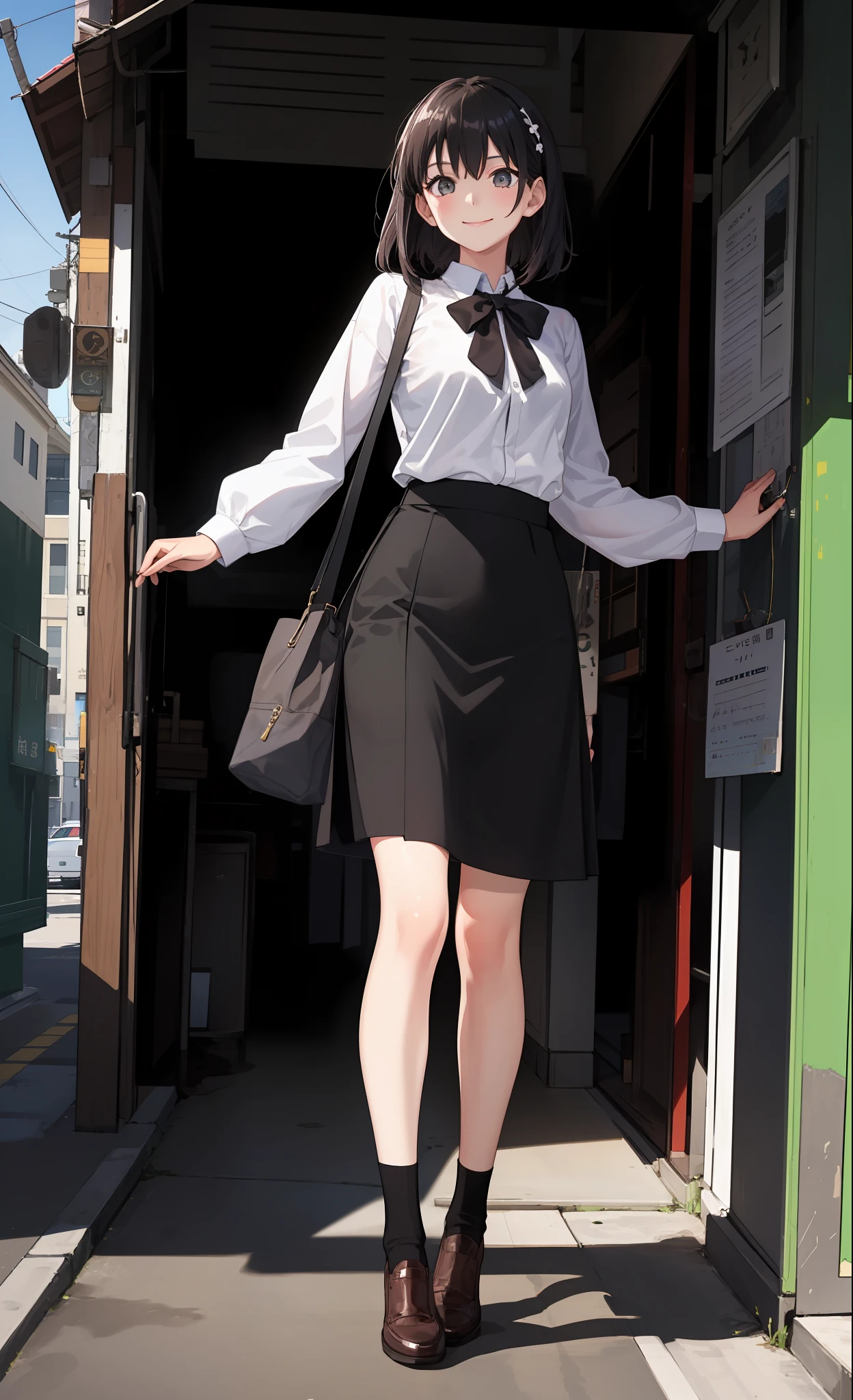 1girl in、A smile、greyt hair、The shirt、Blouse、skirt by the、(small tits)Chilarism、movement、