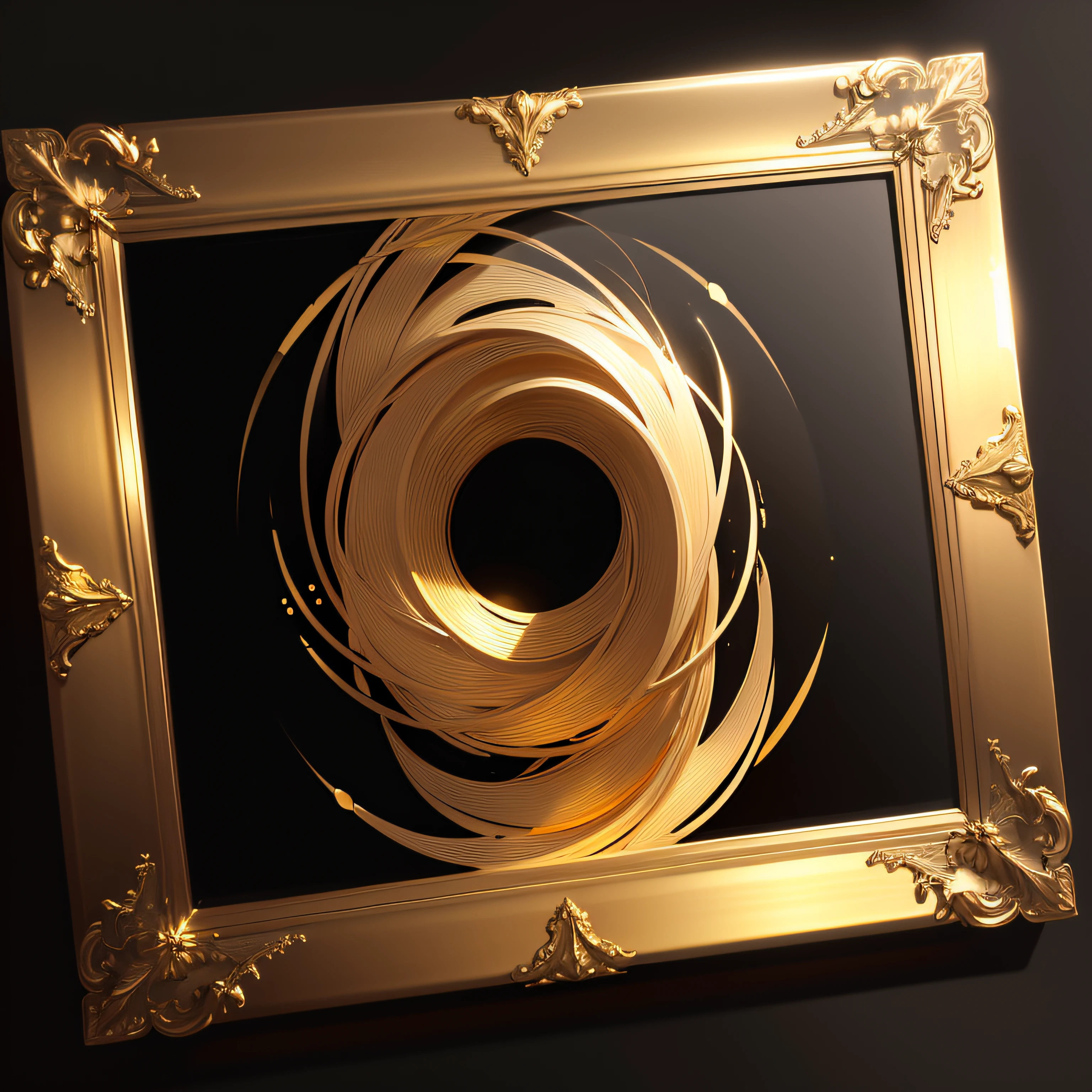 Gold plate on black background, On a reflective gold plate, Gold metal, Realistic pale gold, shining gold, golden smooth material, pale blonde, golden rays, Gold blank light, gold framed --auto