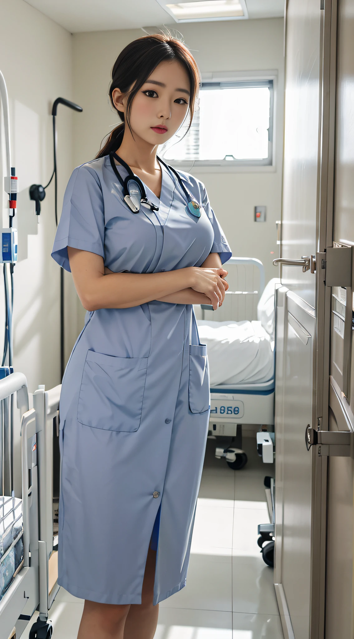1个Giant Breast Girl,hospitals,nurse's outfit,sickroom