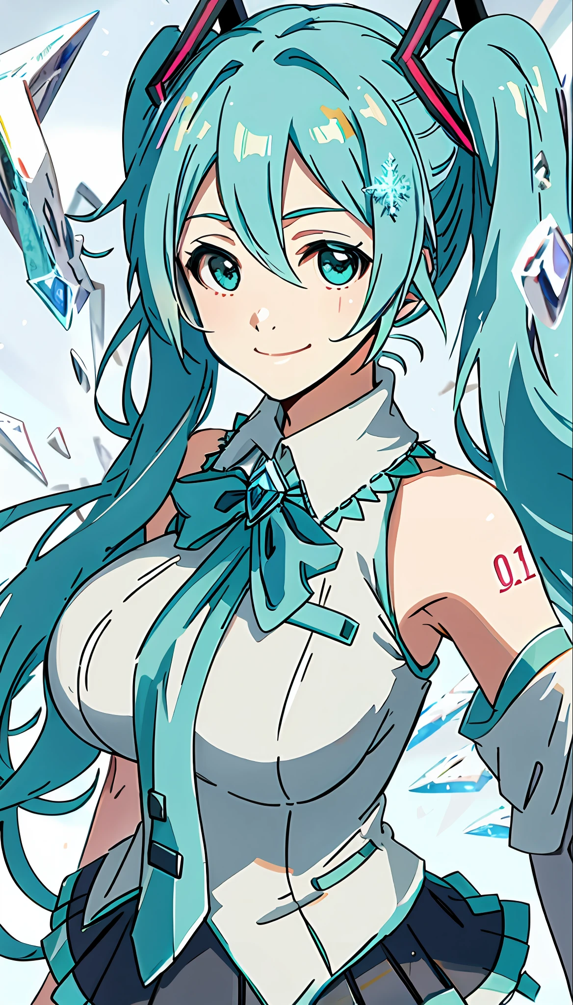 Hatsune Miku, large full breasts、A slight smile、IceMagicAI, top-quality, breathless,