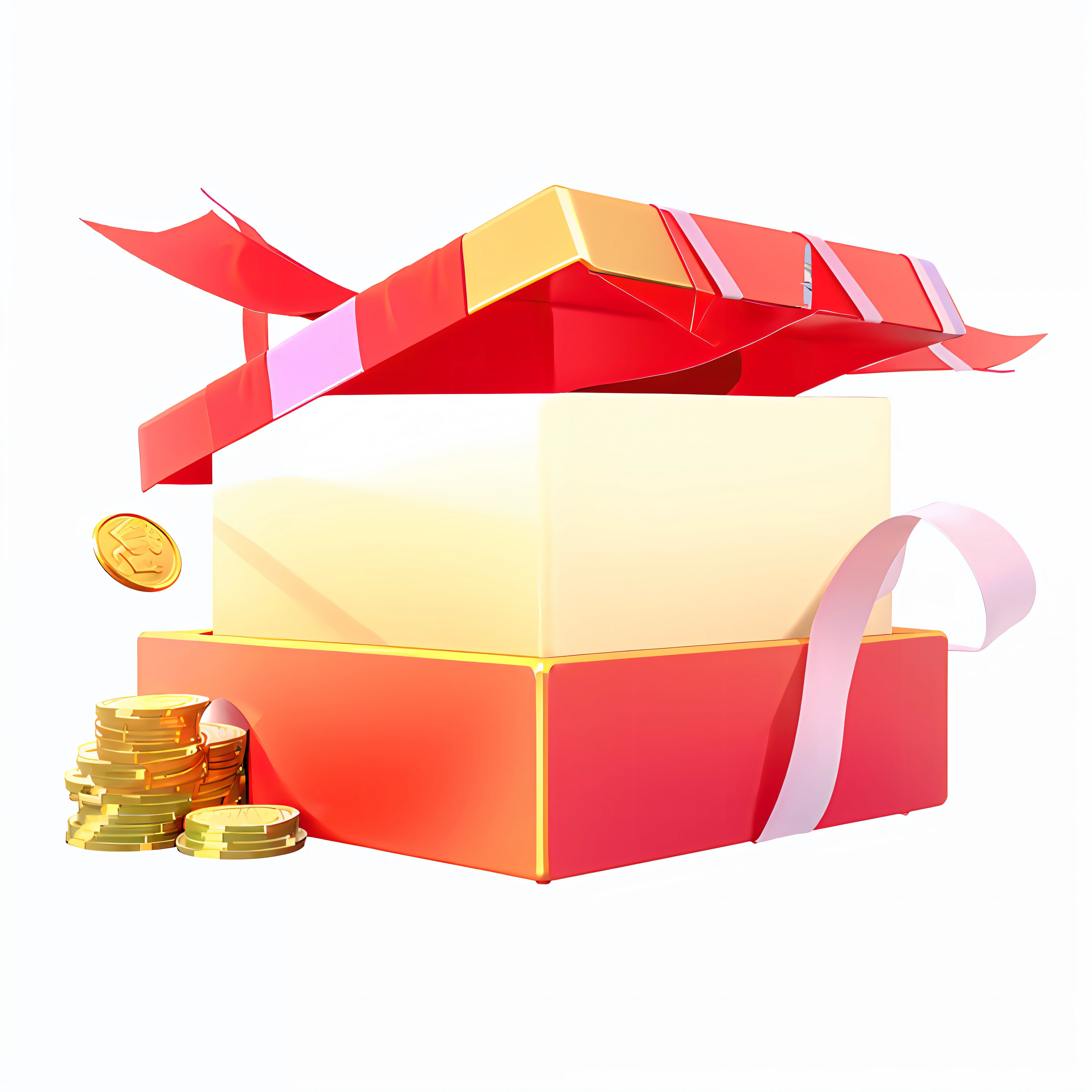 there is a red box with a ribbon and a gold coin, loot box, fanbox, Gifts, Gold, without text, online casino logo, Gifts, Treasure chests, 3 d icon for mobile game, Telegram stickers, generous, Game icon, illustration, 9K,